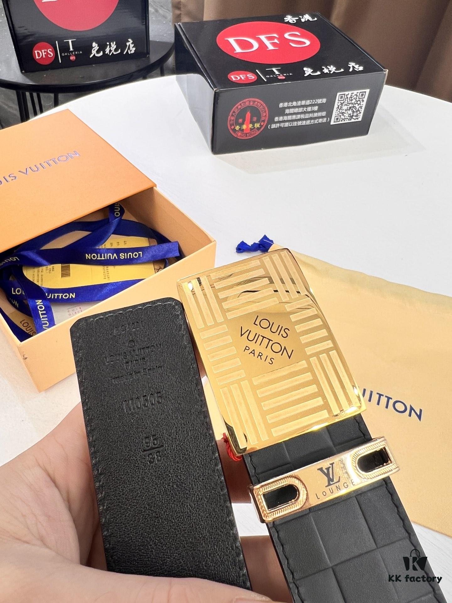 Top Quality Genuine Leather Belt, Louis Vuitton LV Style, 3.8cm Width, Imported South African Cowhide, Dual-Sided Texture, Full-Grain Cow Leather Men's Dress Belt