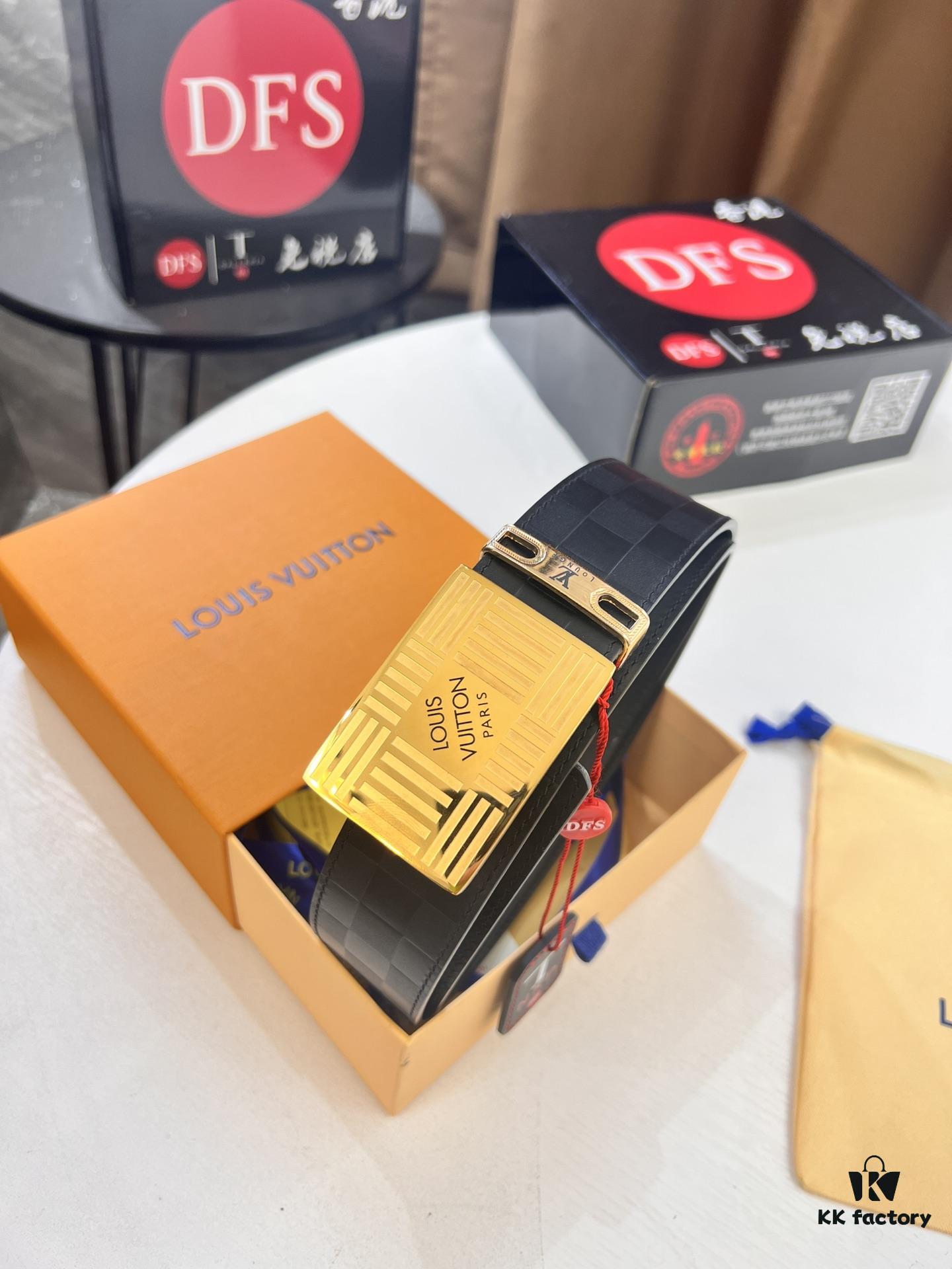 Top Quality Genuine Leather Belt, Louis Vuitton LV Style, 3.8cm Width, Imported South African Cowhide, Dual-Sided Texture, Full-Grain Cow Leather Men's Dress Belt