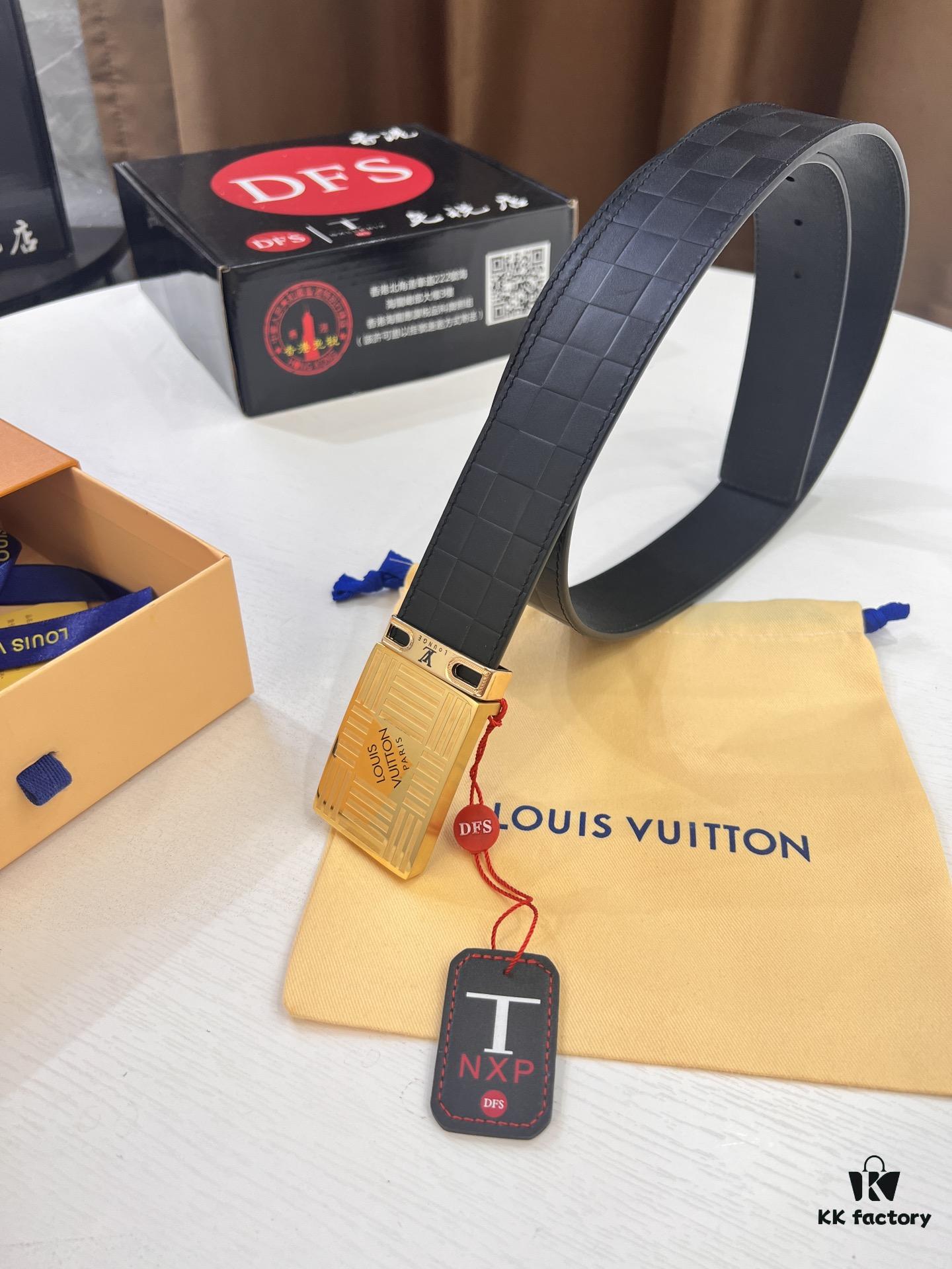 Top Quality Genuine Leather Belt, Louis Vuitton LV Style, 3.8cm Width, Imported South African Cowhide, Dual-Sided Texture, Full-Grain Cow Leather Men's Dress Belt