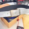 Top-Tier Louis Vuitton LV Men's Leather Belt, 3.8cm Width, Imported South African Cowhide with Grid Texture, Full-Grain Leather, Stainless Steel Buckle, Duty-Free Authenticity Verified