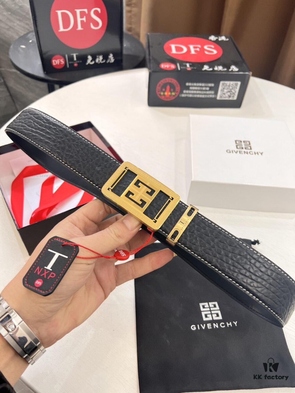 Givenchy Men's Belt - Original Factory Direct, Genuine Ox Leather with Logo Buckle, 3.8cm Width, Duty-Free Hong Kong Gift Box Edition