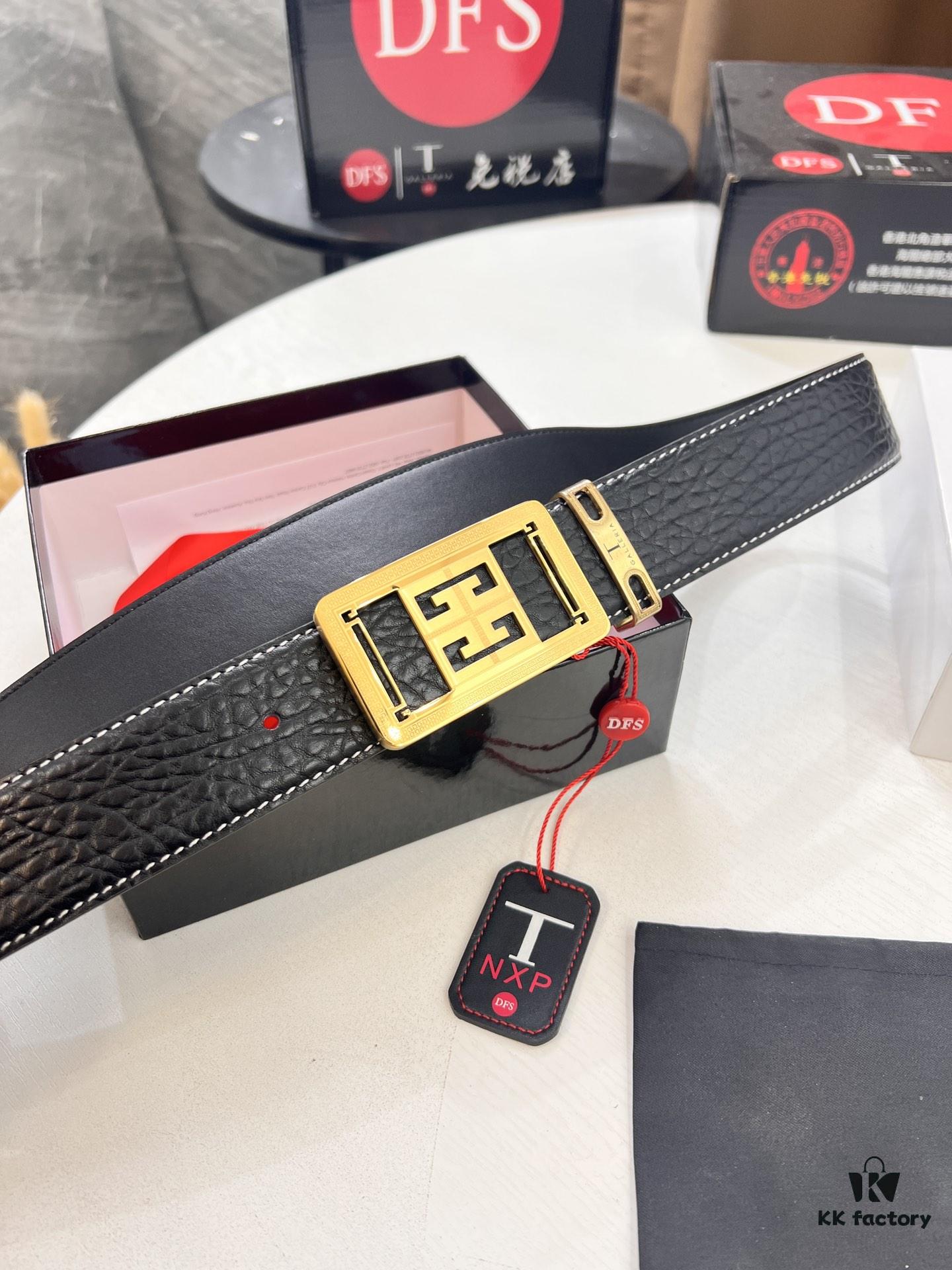 Givenchy Men's Belt - Original Factory Direct, Genuine Ox Leather with Logo Buckle, 3.8cm Width, Duty-Free Hong Kong Gift Box Edition