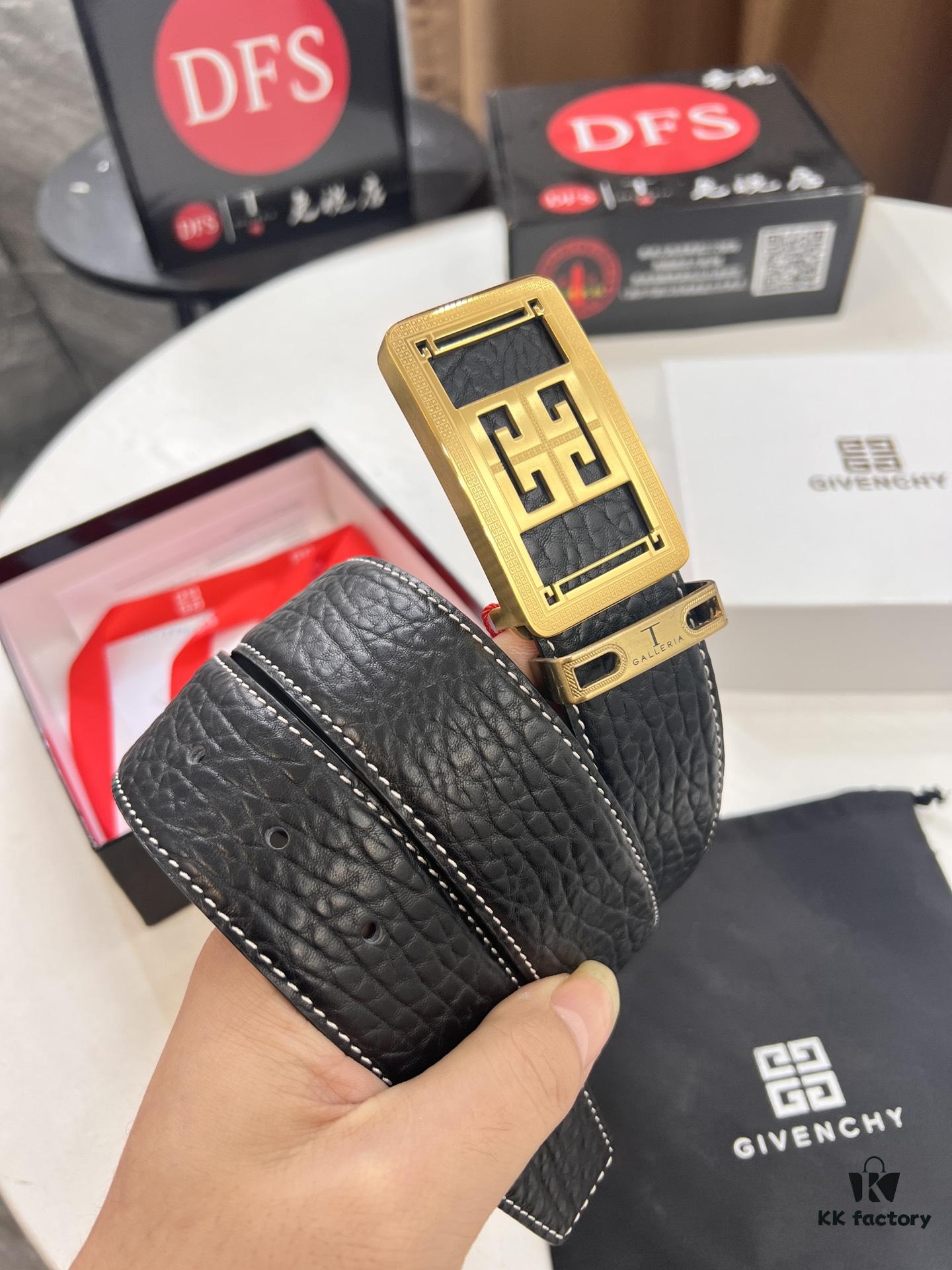 Givenchy Men's Belt - Original Factory Direct, Genuine Ox Leather with Logo Buckle, 3.8cm Width, Duty-Free Hong Kong Gift Box Edition