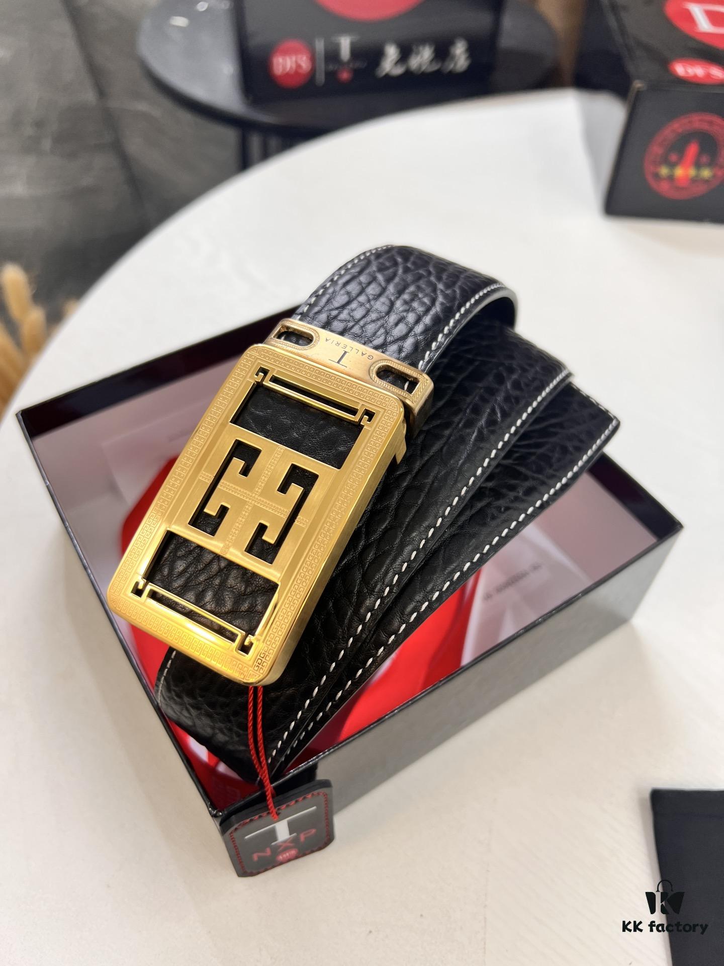 Givenchy Men's Belt - Original Factory Direct, Genuine Ox Leather with Logo Buckle, 3.8cm Width, Duty-Free Hong Kong Gift Box Edition