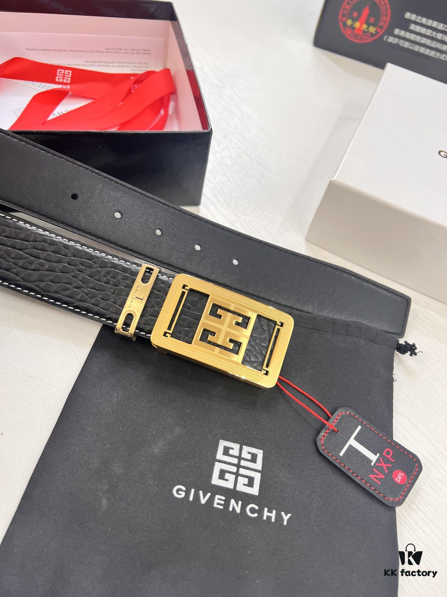 Givenchy Men's Belt - Original Factory Direct, Genuine Ox Leather with Logo Buckle, 3.8cm Width, Duty-Free Hong Kong Gift Box Edition