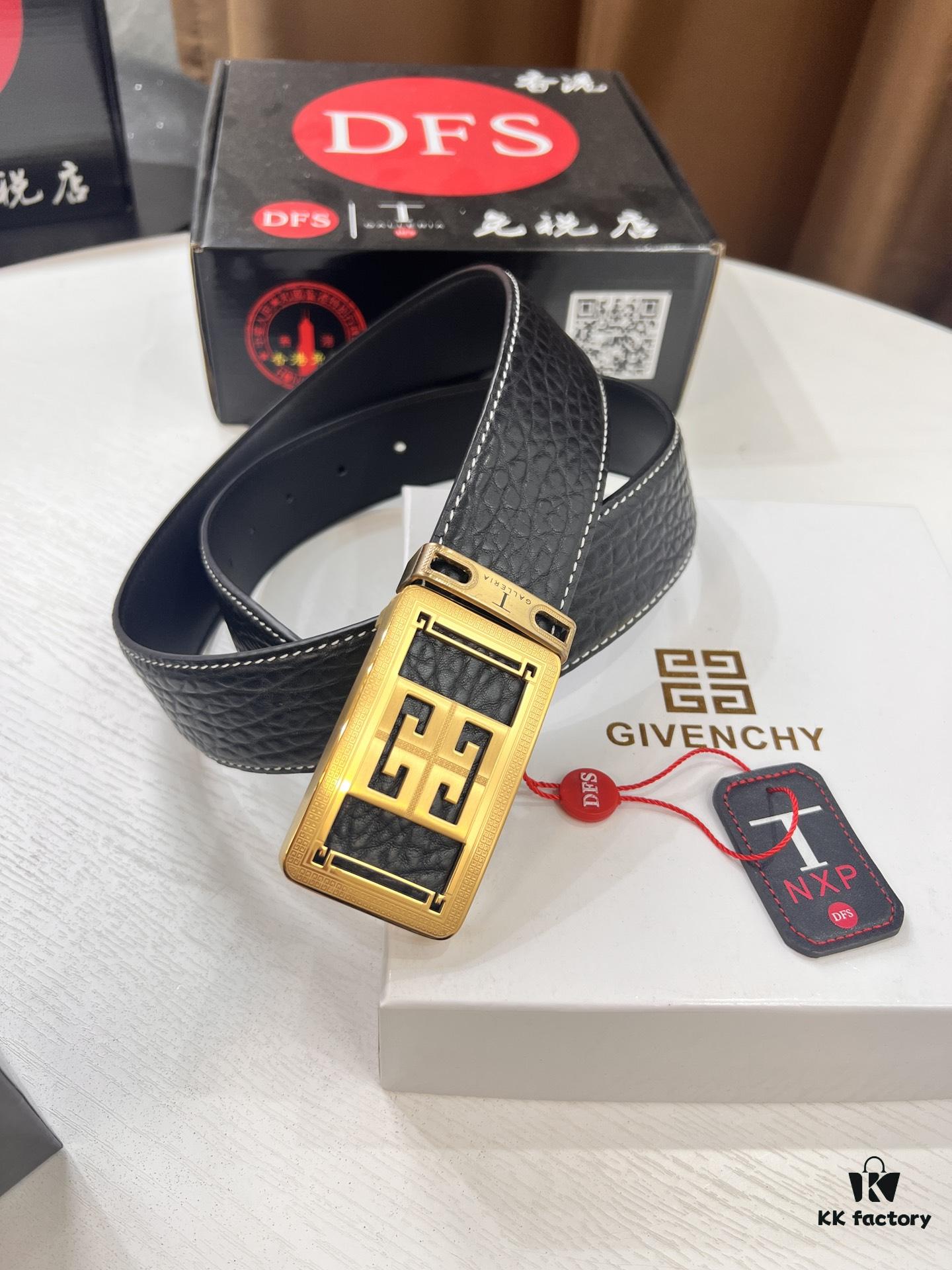 Givenchy Men's Belt - Original Factory Direct, Genuine Ox Leather with Logo Buckle, 3.8cm Width, Duty-Free Hong Kong Gift Box Edition