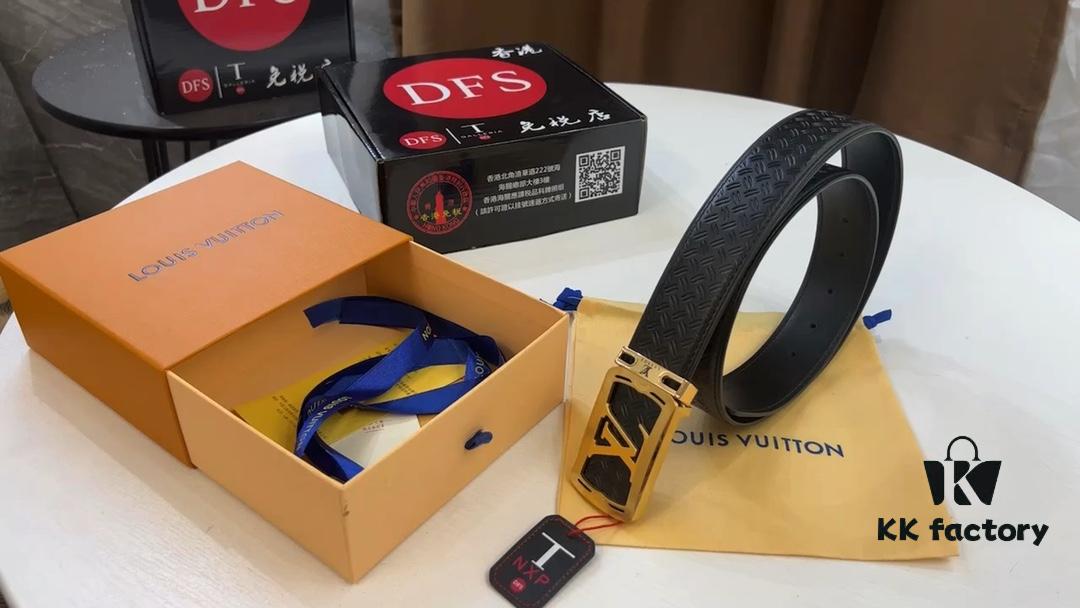 LV New Model Embossed Leather Belt with Diamond-Fixed Hardware, Anti-Counterfeit Video Sensing In-Network Verification