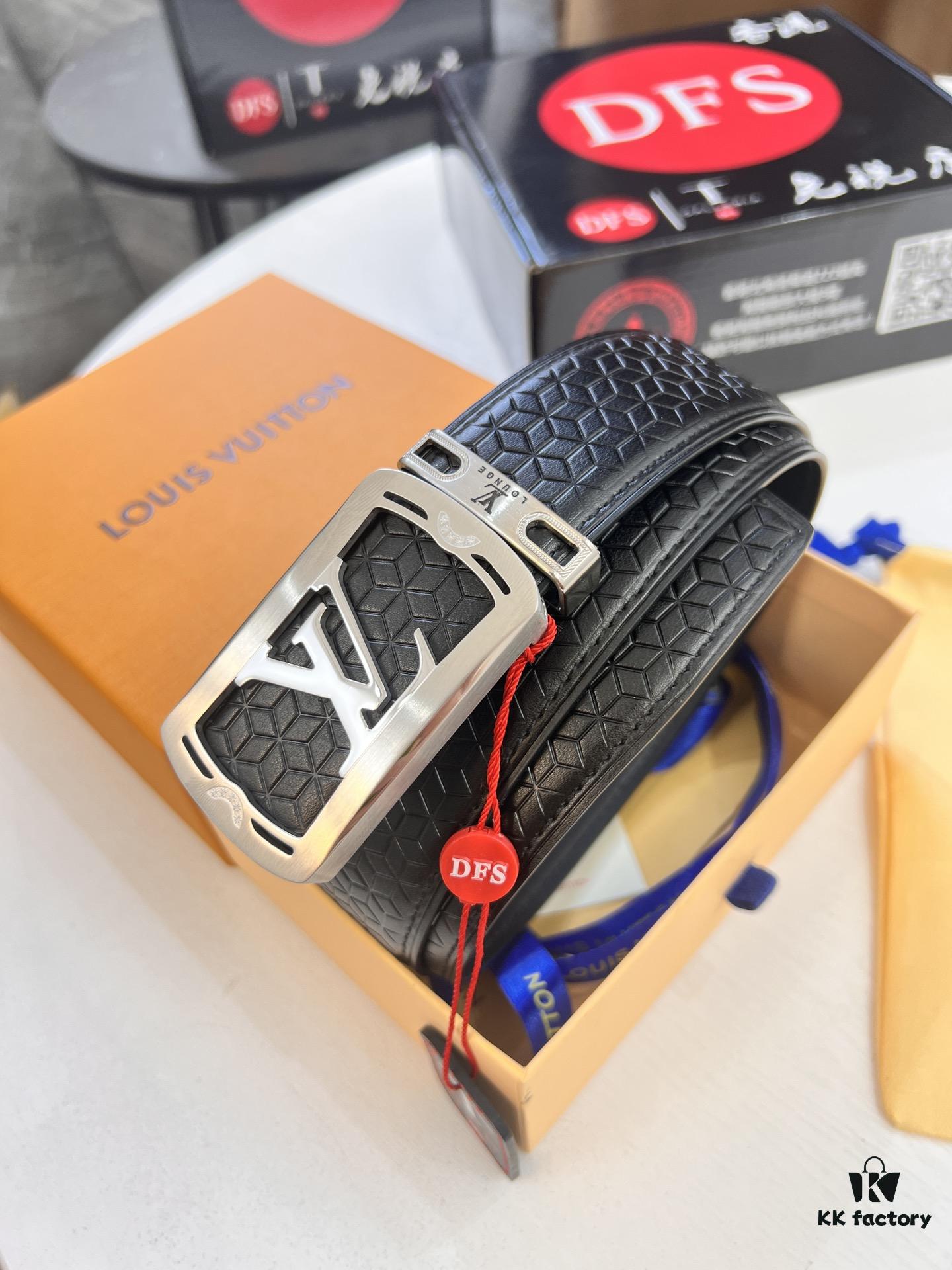 Top-Tier LV Louis Vuitton Belt - Genuine Mold L, Polished Stainless Steel Hardware, Reversible French Imported Embossed Calfskin Leather, 3.8cm Width, Original NXP RFID Tag with Anti-Counterfeit Chip (Hong Kong Duty-Free Gift Box)