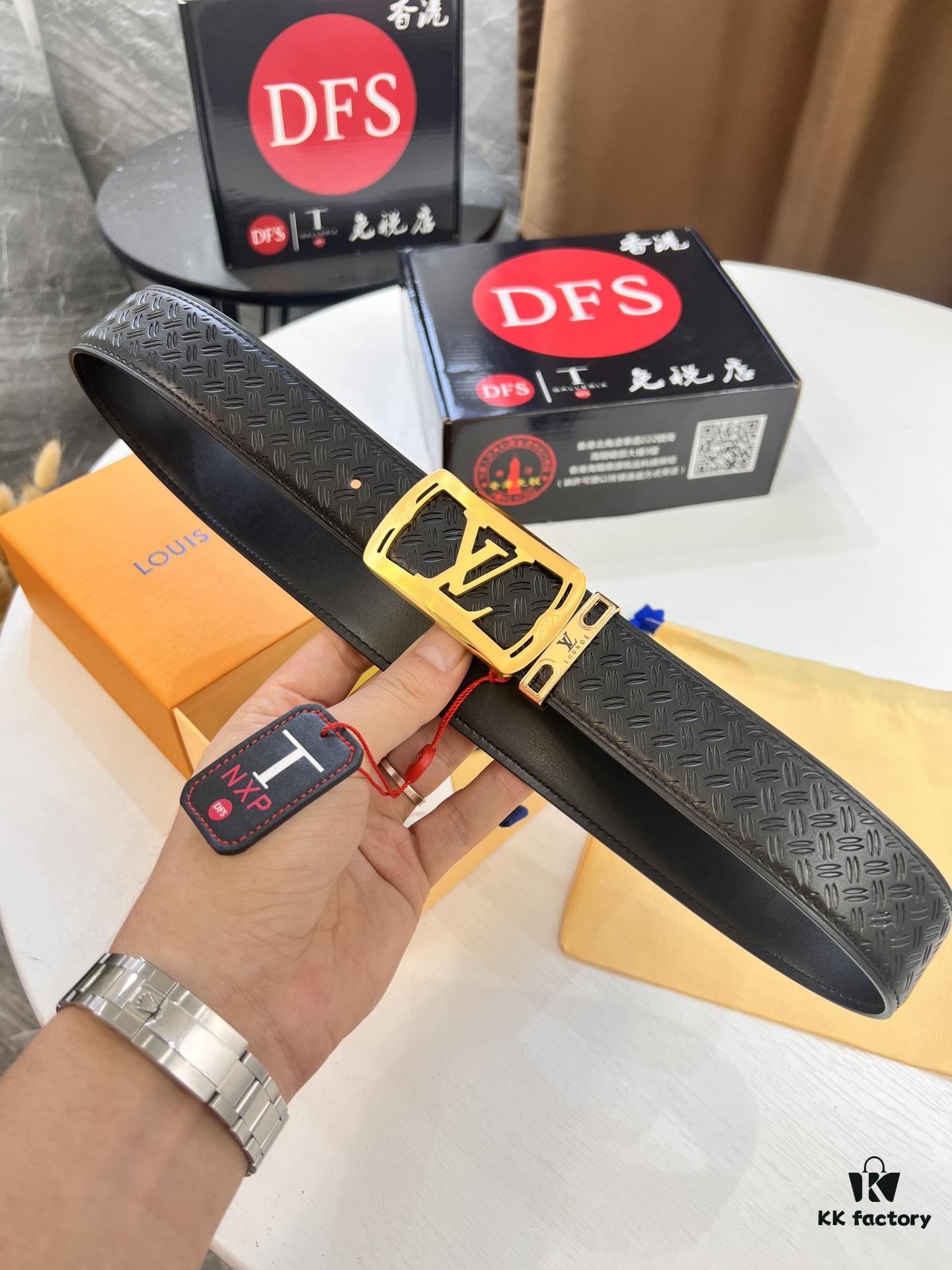 Top-Tier LV Louis Vuitton Belt - Genuine Mold L, Polished Stainless Steel Hardware, Reversible French Imported Embossed Calfskin Leather, 3.8cm Width, NXP Anti-Counterfeit Chip Compatible with Official Website Verification