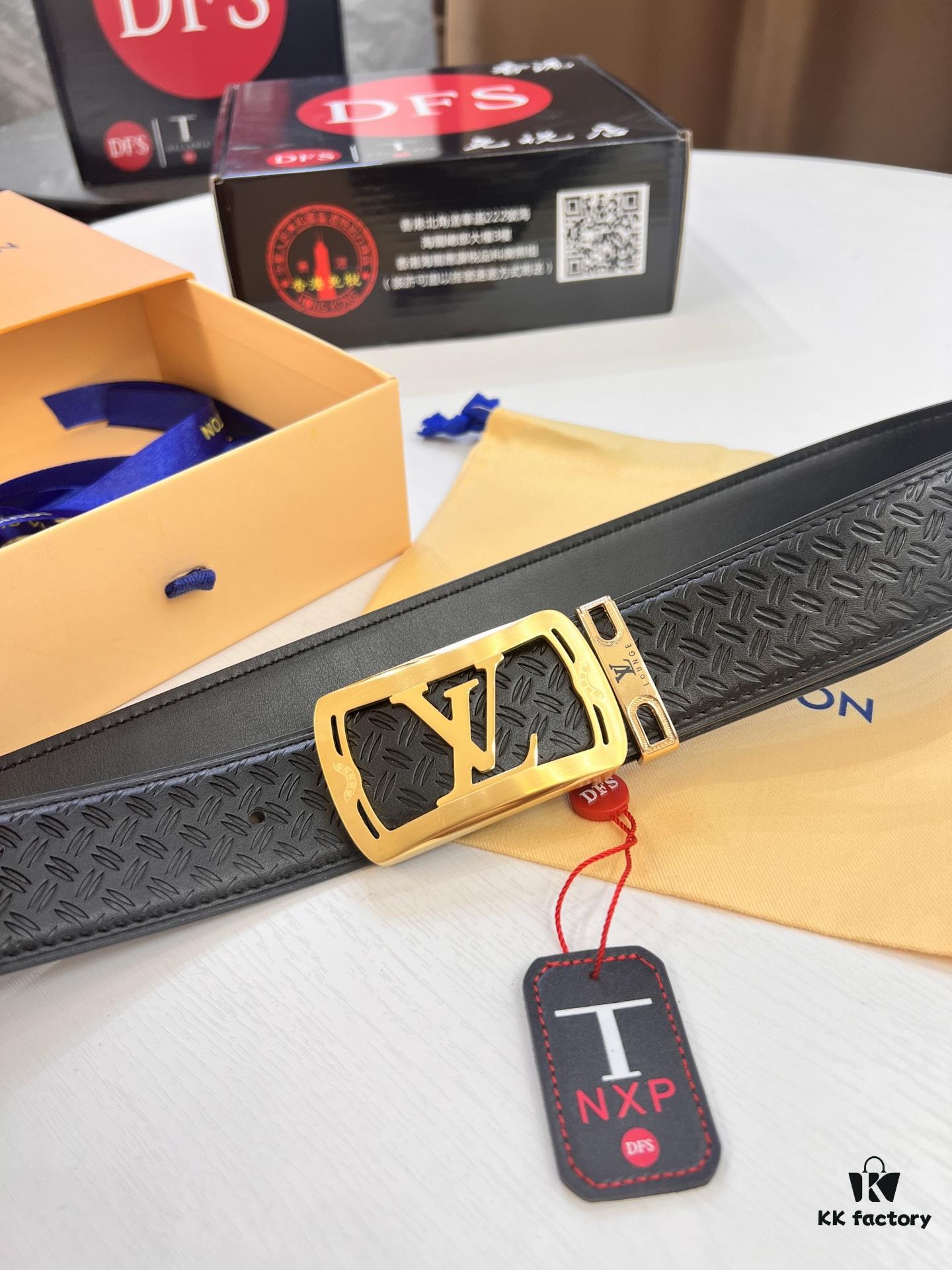 Top-Tier LV Louis Vuitton Belt - Genuine Mold L, Polished Stainless Steel Hardware, Reversible French Imported Embossed Calfskin Leather, 3.8cm Width, NXP Anti-Counterfeit Chip Compatible with Official Website Verification