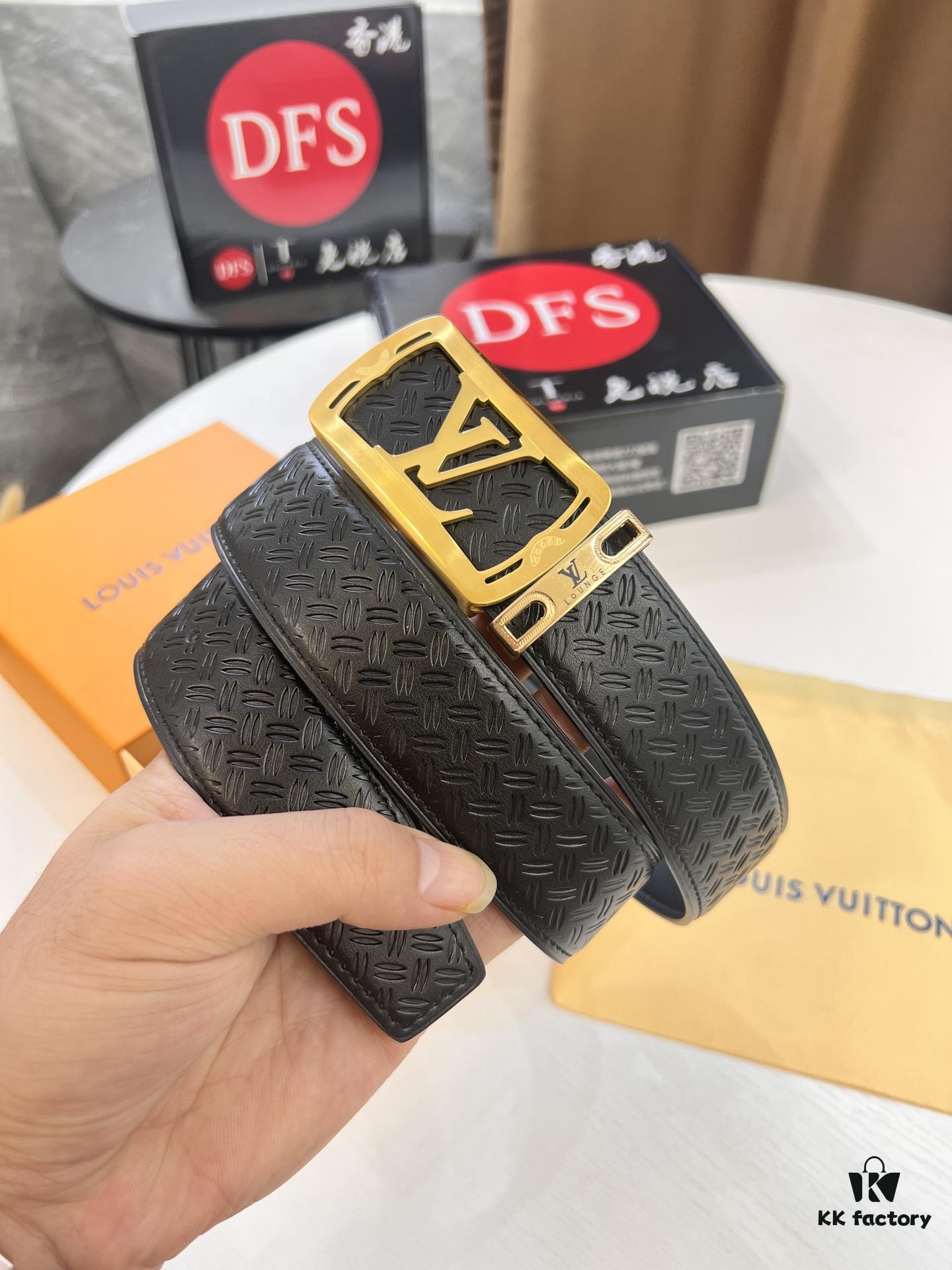 Top-Tier LV Louis Vuitton Belt - Genuine Mold L, Polished Stainless Steel Hardware, Reversible French Imported Embossed Calfskin Leather, 3.8cm Width, NXP Anti-Counterfeit Chip Compatible with Official Website Verification