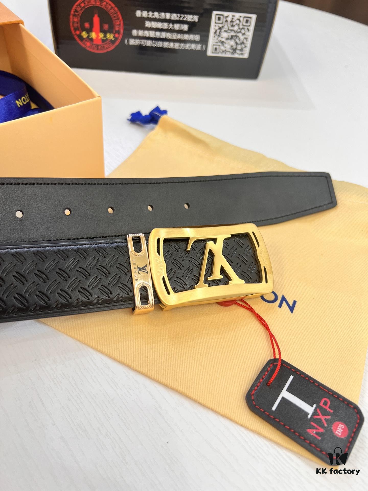 Top-Tier LV Louis Vuitton Belt - Genuine Mold L, Polished Stainless Steel Hardware, Reversible French Imported Embossed Calfskin Leather, 3.8cm Width, NXP Anti-Counterfeit Chip Compatible with Official Website Verification