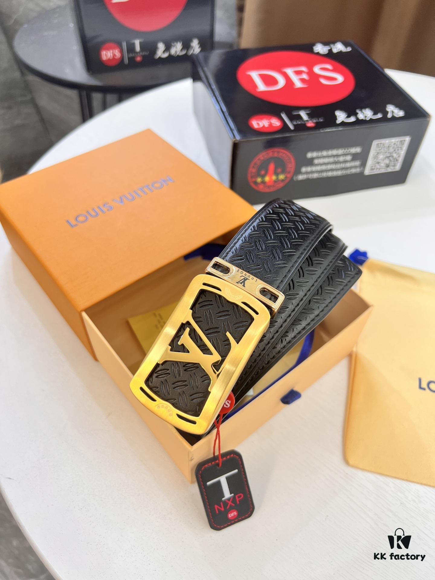 Top-Tier LV Louis Vuitton Belt - Genuine Mold L, Polished Stainless Steel Hardware, Reversible French Imported Embossed Calfskin Leather, 3.8cm Width, NXP Anti-Counterfeit Chip Compatible with Official Website Verification