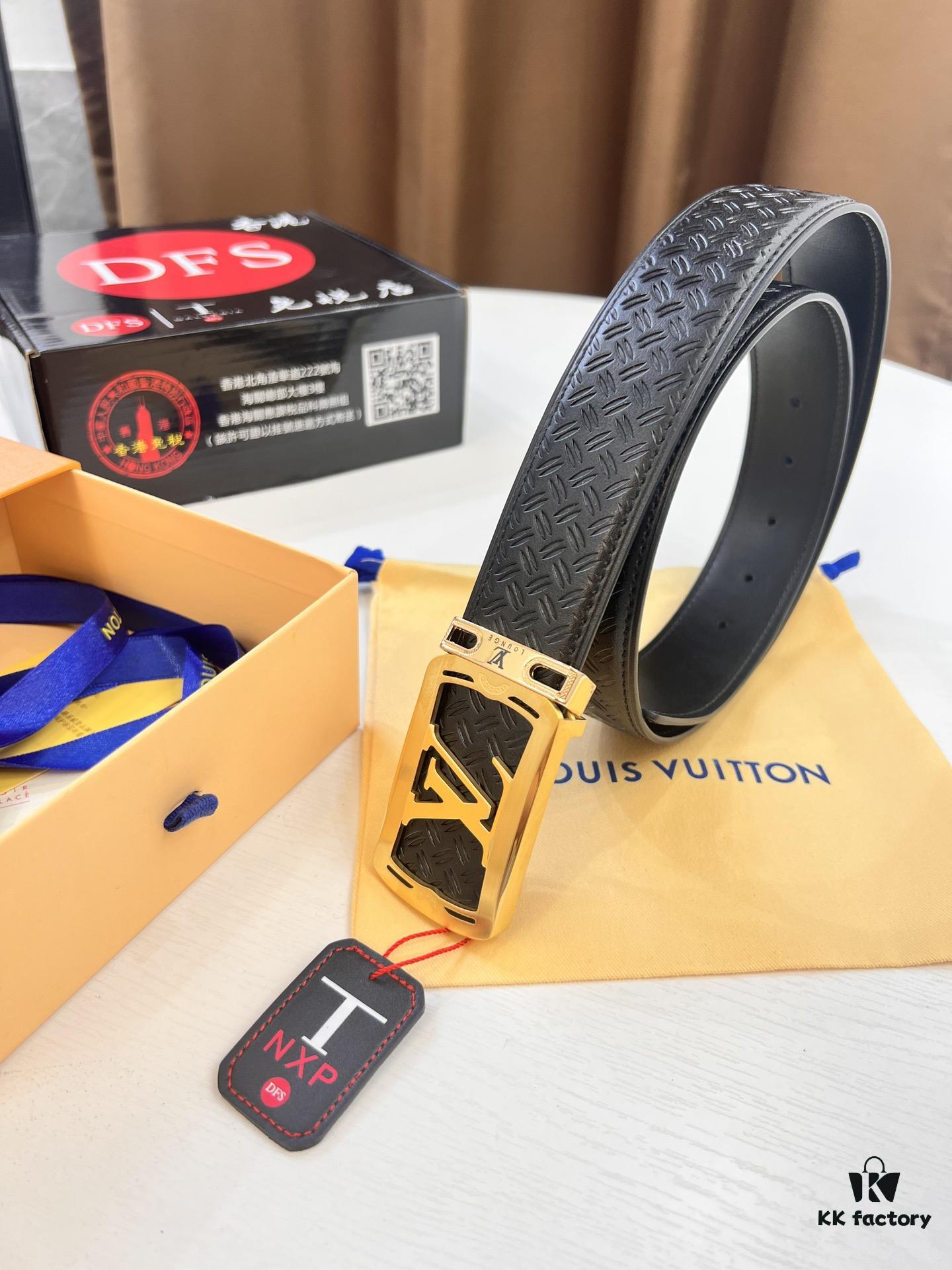 Top-Tier LV Louis Vuitton Belt - Genuine Mold L, Polished Stainless Steel Hardware, Reversible French Imported Embossed Calfskin Leather, 3.8cm Width, NXP Anti-Counterfeit Chip Compatible with Official Website Verification