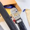Louis Vuitton Automatic Buckle Belt, Top-Quality Genuine Leather with Crocodile Texture, 3.5cm Width, Premium Business Formal Accessory