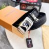 Louis Vuitton Automatic Buckle Belt, Top-Quality Genuine Leather with Crocodile Texture, 3.5cm Width, Premium Business Formal Accessory