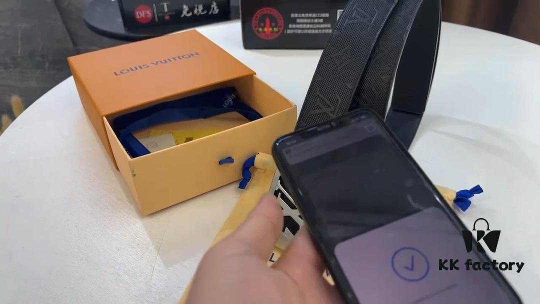 LV New Style Embossed Leather Belt with Diamond-Finished Hardware, Anti-Counterfeit Video Authentication