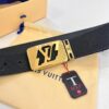 Top-Tier LV Louis Vuitton L-Logo Polished Stainless Steel Buckle Belt - Premium French Embossed Calfskin Leather, 3.8cm Width, with Original NXP Anti-Counterfeit Chip (Hong Kong Duty-Free Gift Box)