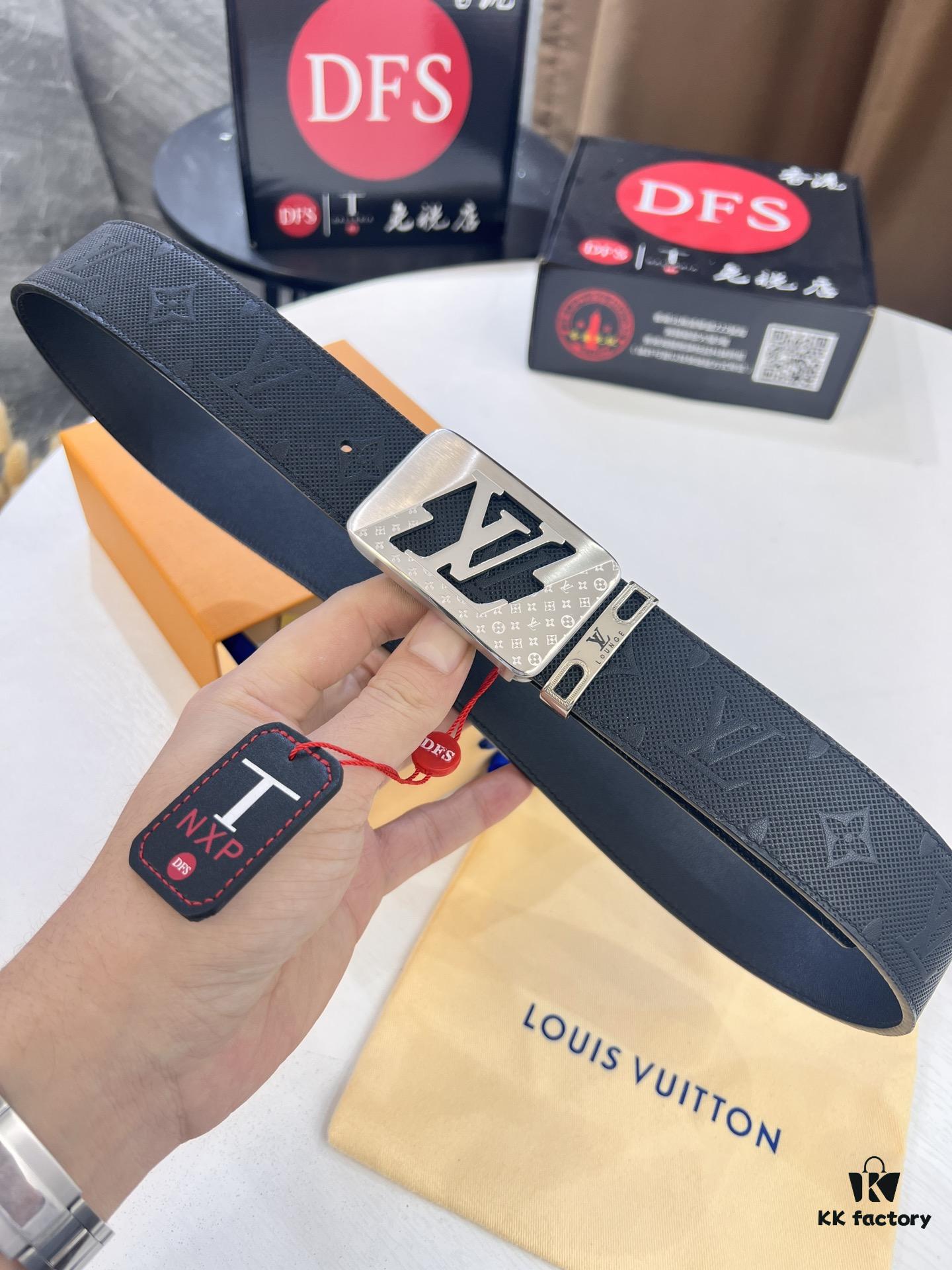 Top-Tier LV Louis Vuitton Belt - Genuine Mold L Letter Polished Stainless Steel Hardware, Inside Buckle Design, 3.8cm Width, French Imported Embossed Cowhide Leather