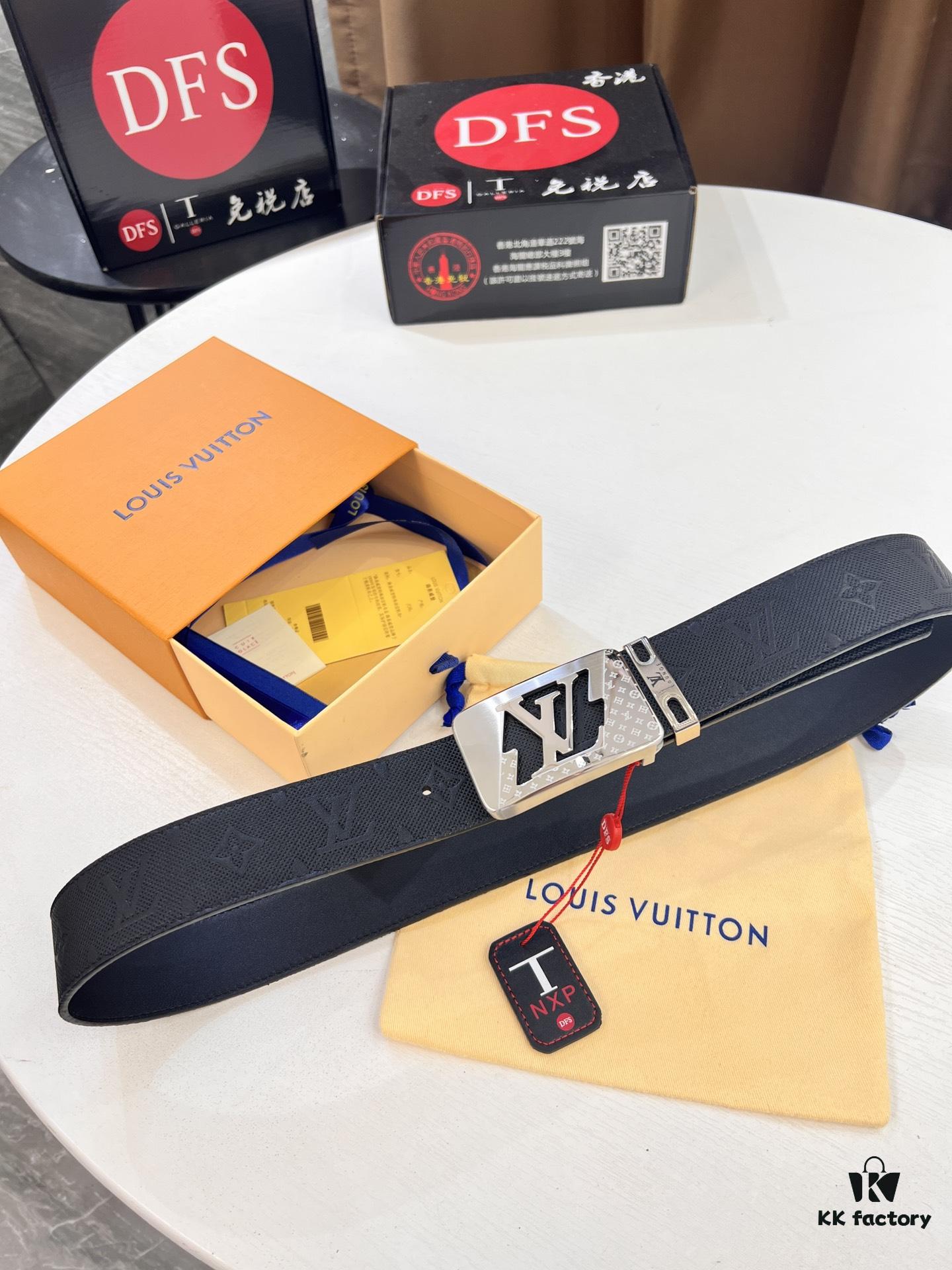 Top-Tier LV Louis Vuitton Belt - Genuine Mold L Letter Polished Stainless Steel Hardware, Inside Buckle Design, 3.8cm Width, French Imported Embossed Cowhide Leather