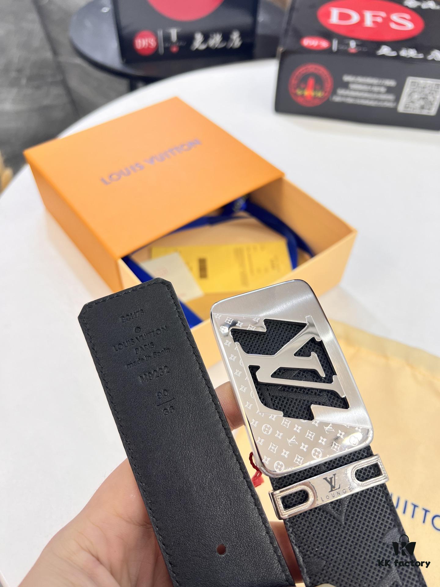 Top-Tier LV Louis Vuitton Belt - Genuine Mold L Letter Polished Stainless Steel Hardware, Inside Buckle Design, 3.8cm Width, French Imported Embossed Cowhide Leather