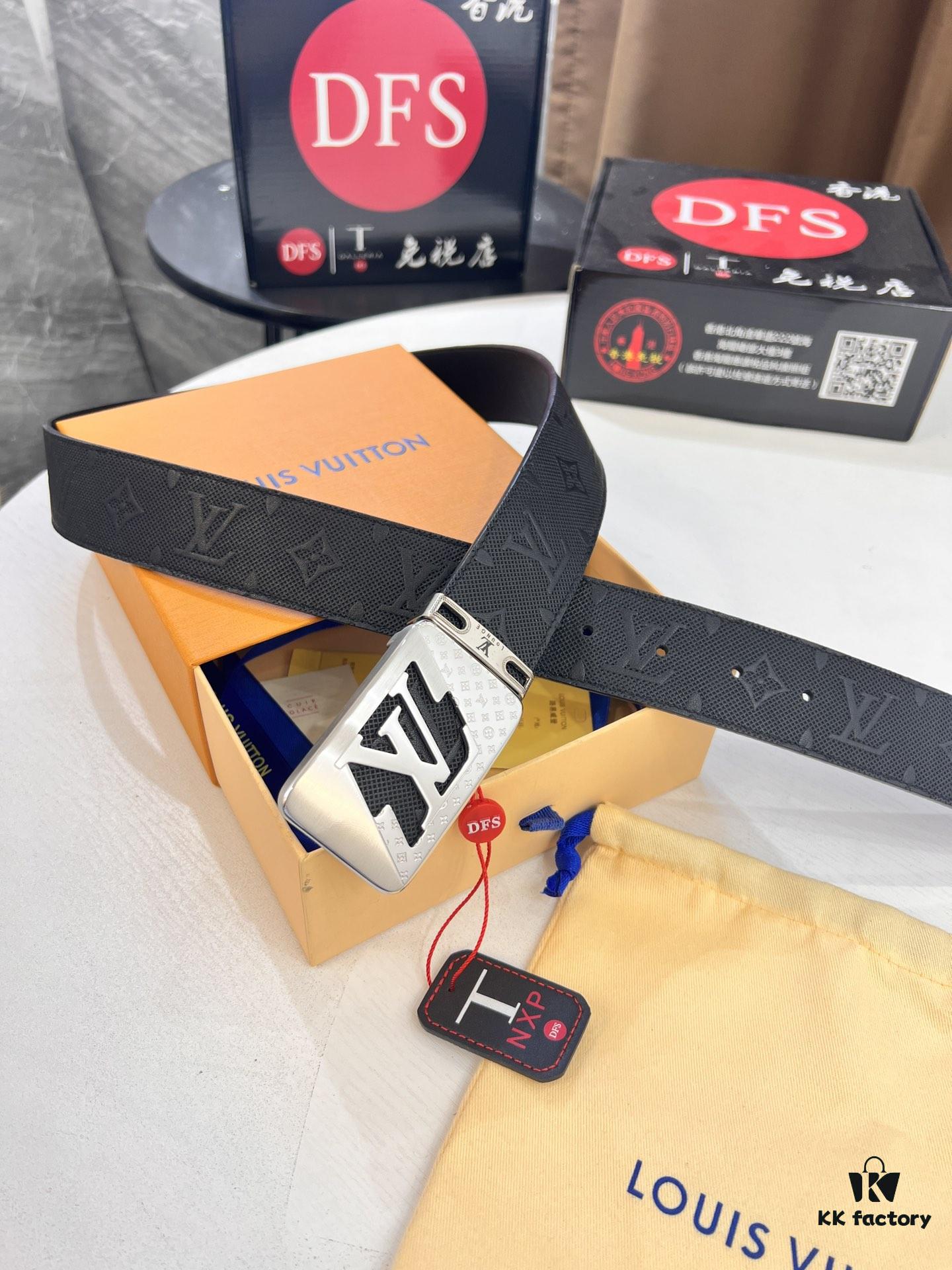 Top-Tier LV Louis Vuitton Belt - Genuine Mold L Letter Polished Stainless Steel Hardware, Inside Buckle Design, 3.8cm Width, French Imported Embossed Cowhide Leather