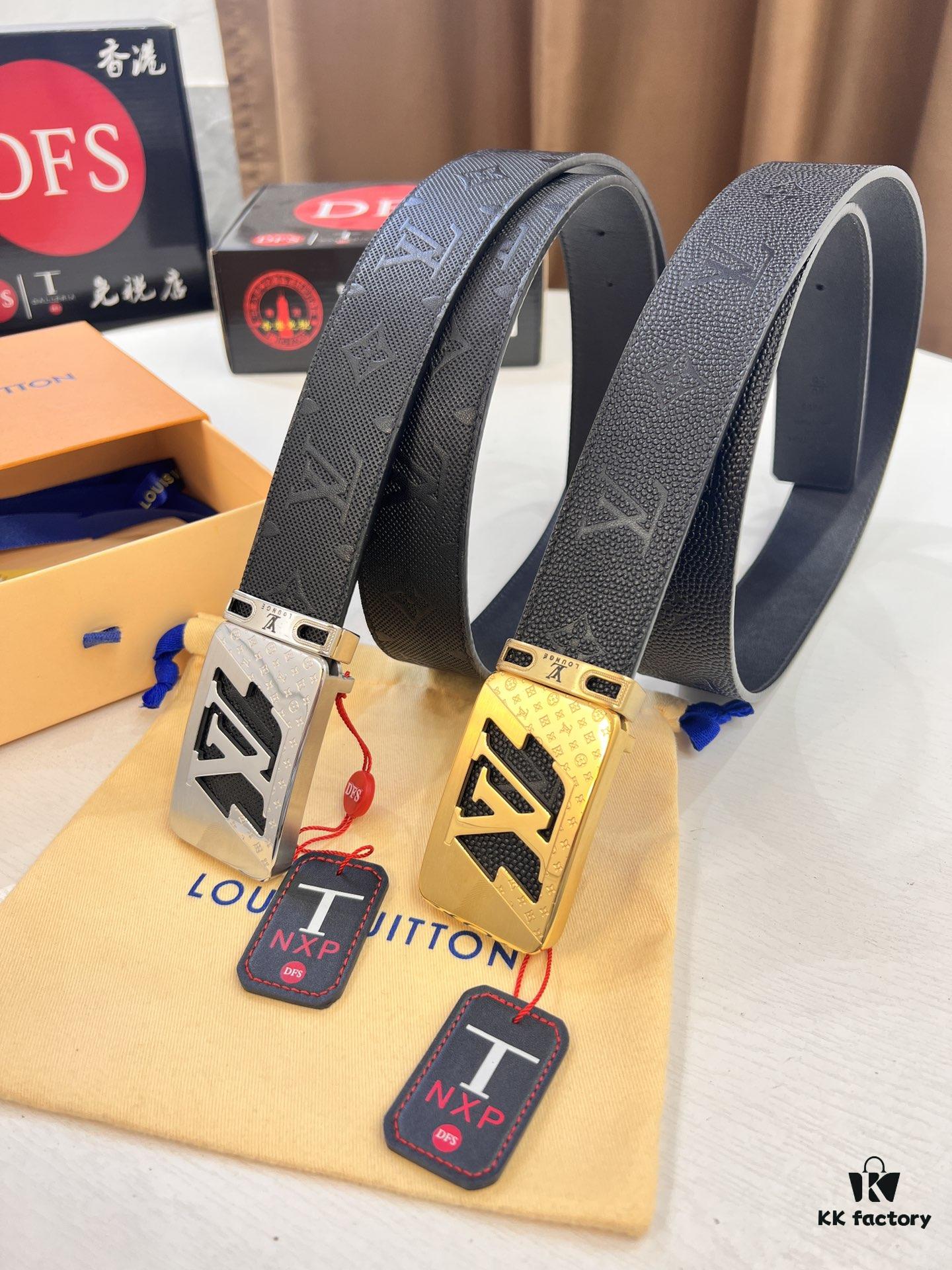 Top-Tier LV Louis Vuitton Belt - Genuine Mold L Letter Polished Stainless Steel Hardware, Inside Buckle Design, 3.8cm Width, French Imported Embossed Cowhide Leather