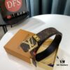 LV Men's Belt, New Monogram Imported Fabric, Full-Grain Cowhide Plain Weave, Reversible Design, Wave Pattern Letter Hardware, 3.8cm Width