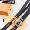 Louis Vuitton Automatic Buckle Belt, Top-Quality Genuine Leather, Imported Grain Calfskin with Fine-Textured Cowhide, 3.5cm Width, Smooth Slide Mechanism, LV Stainless Steel Hardware