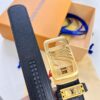 Louis Vuitton Automatic Buckle Belt, Genuine Cowhide, Imported Top-layer Leather with Grid Pattern, Fine-grain Calfskin, 3.5cm Width, Top-quality Business Formal Belt