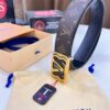 LV Men's Belt, Latest ZP Mold Design, Genuine Leather, 4.0cm Width, Steel Hardware