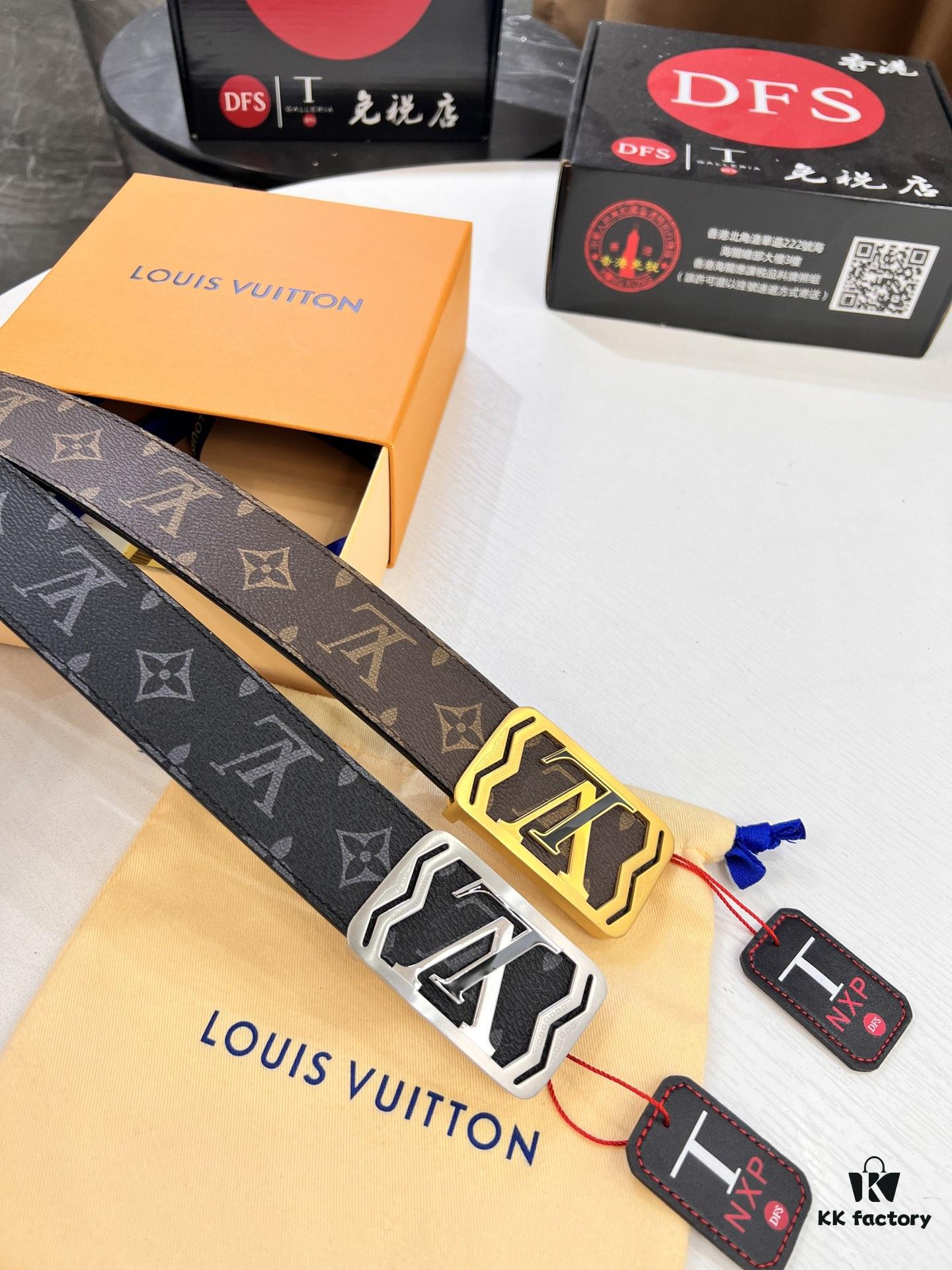 LV Men's Belt, Latest ZP Mold Design, Genuine Leather, 4.0cm Width, Steel Hardware