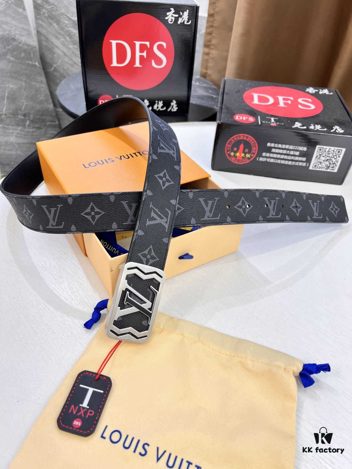 LV Men's Belt, Latest Design, ZP Molded, Synchronized with Original Monogram Fabric, Full-Grain Cowhide Leather, 4.0cm Width, Premium Quality with NXP Anti-Counterfeit Chip