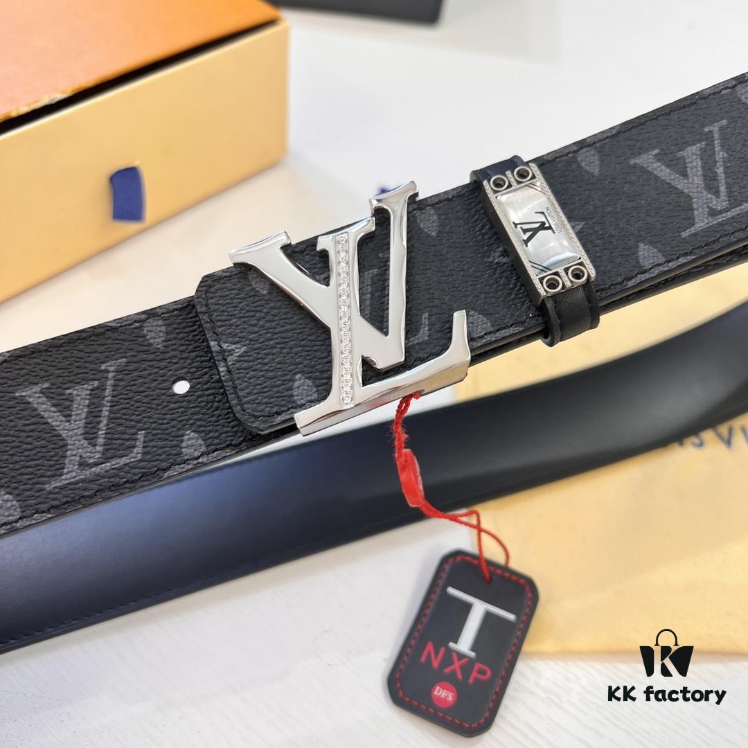 LV Men's Belt Louis Vuitton Latest Style ZP Synchronized Monogram Fabric Genuine Cowhide Steel Buckle 4.0cm