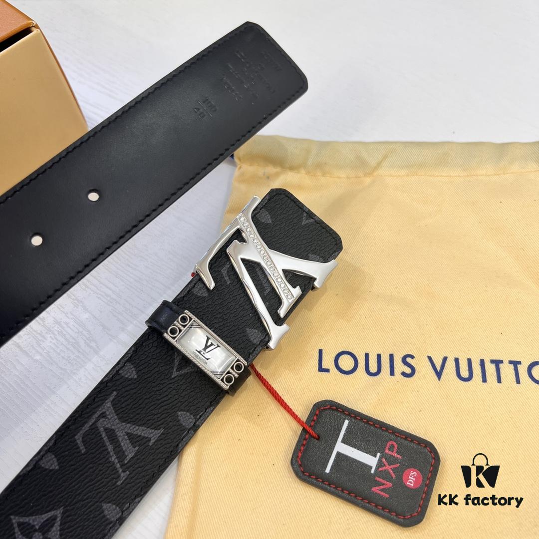 LV Men's Belt Louis Vuitton Latest Style ZP Synchronized Monogram Fabric Genuine Cowhide Steel Buckle 4.0cm