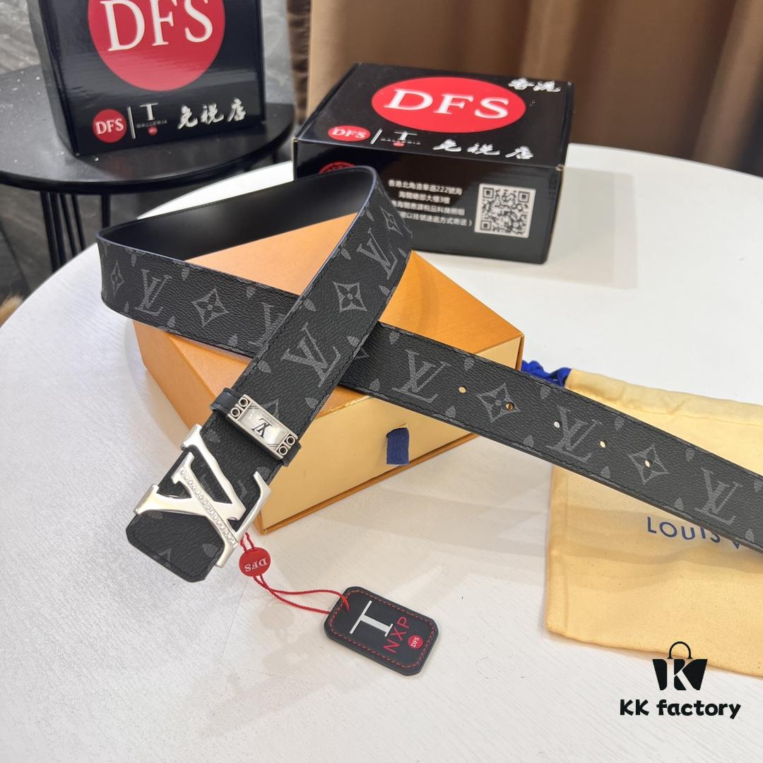 LV Men's Belt Louis Vuitton Latest Style ZP Synchronized Monogram Fabric Genuine Cowhide Steel Buckle 4.0cm