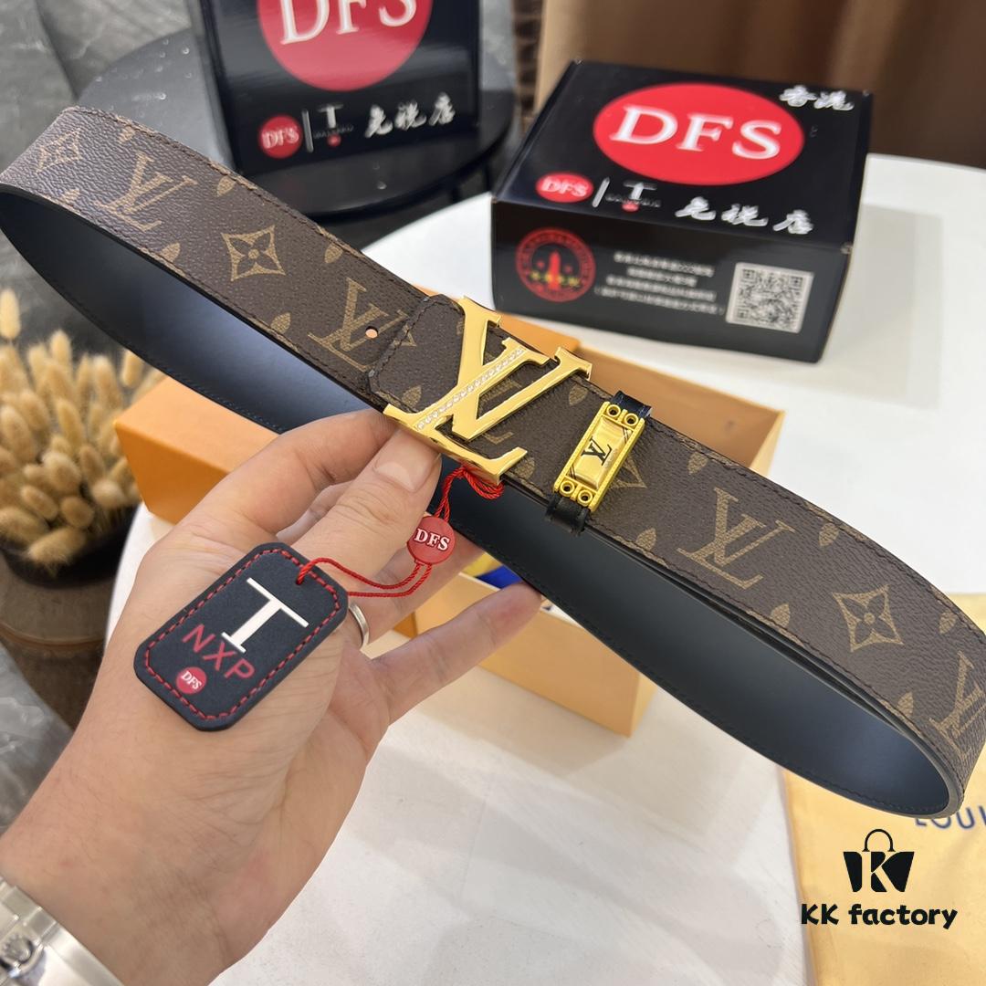 LV Men's Belt, Latest Design, ZP Molded, Monogram Canvas Fabric, Genuine Cowhide Leather, Heavy-Duty Steel Buckle, 4.0cm Width