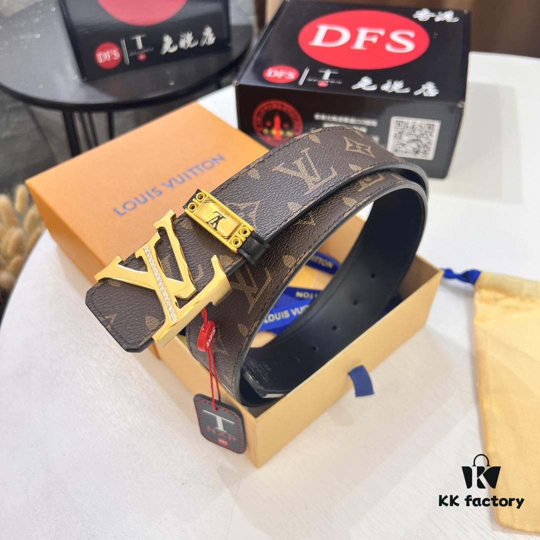 LV Men's Belt, Latest Design, ZP Molded, Monogram Canvas Fabric, Genuine Cowhide Leather, Heavy-Duty Steel Buckle, 4.0cm Width