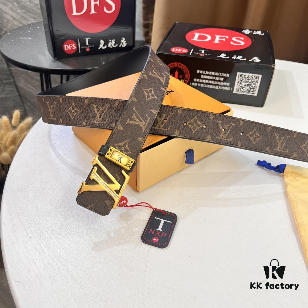 LV Men's Belt, Latest Design, ZP Molded, Monogram Canvas Fabric, Genuine Cowhide Leather, Heavy-Duty Steel Buckle, 4.0cm Width