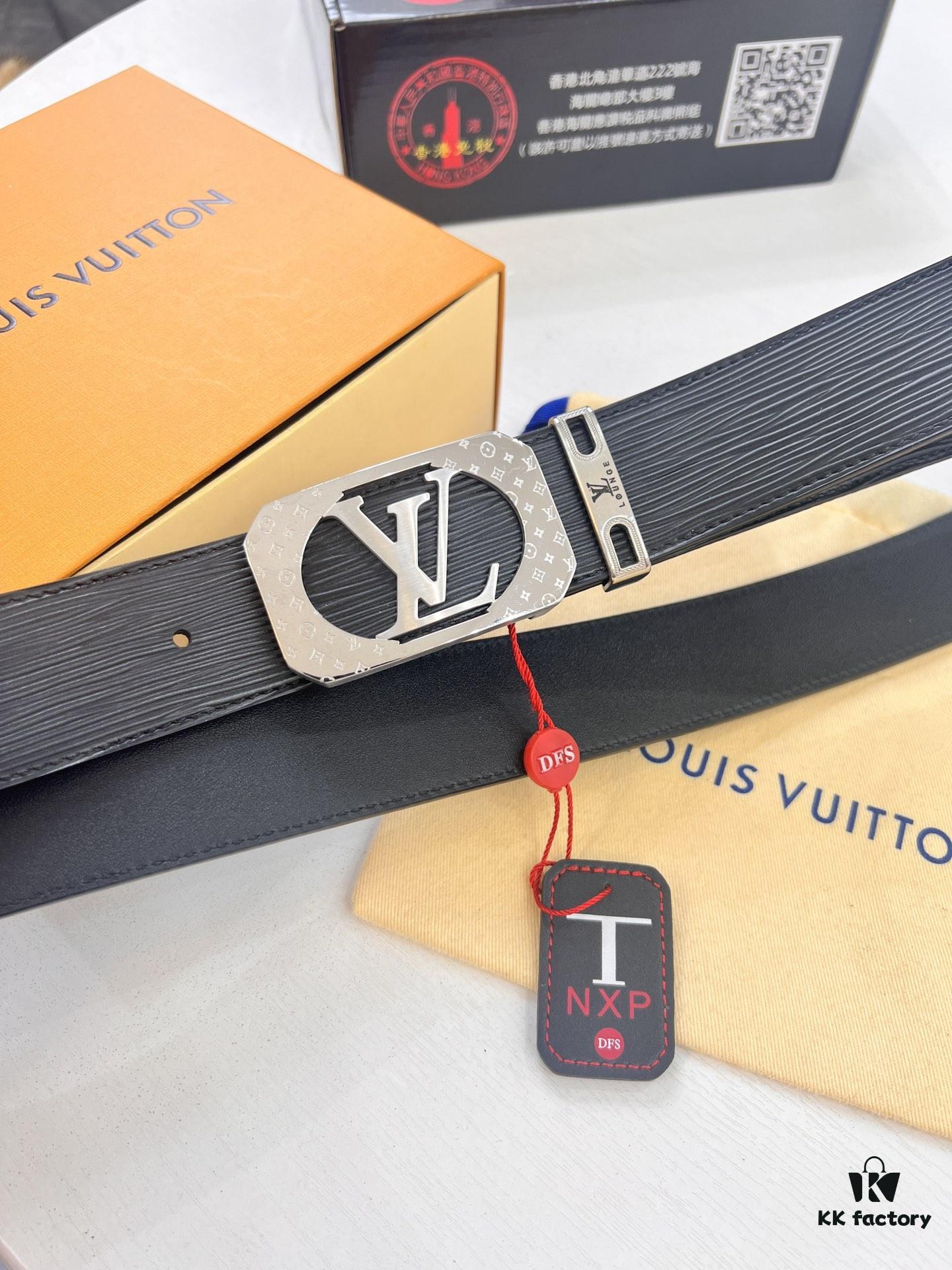 Top-Tier Louis Vuitton LV Belt – Genuine French Calfskin with NXP RFID Chip, 3.8cm Width, Premium Duty-Free Gift Box