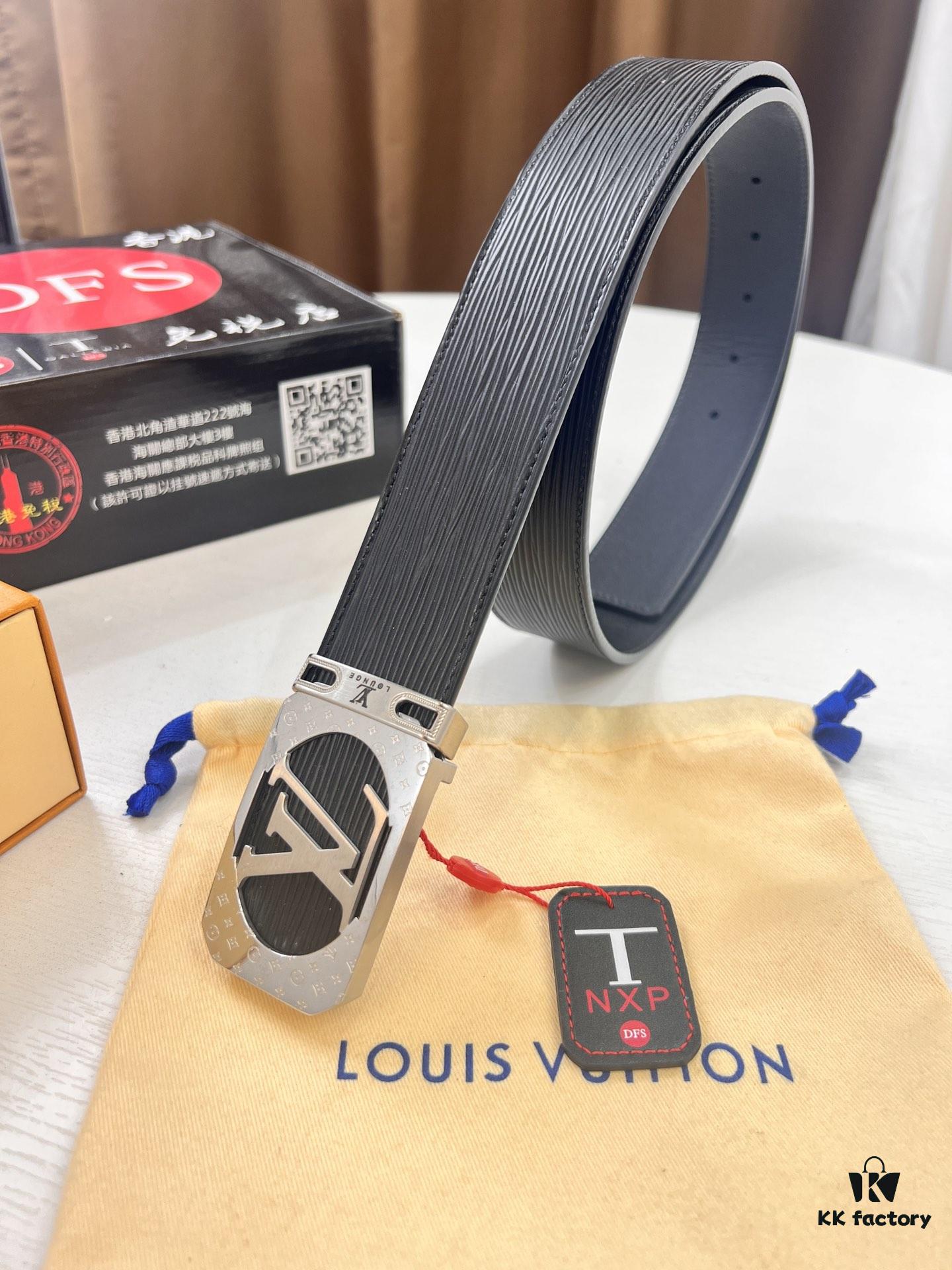 Top-Tier Louis Vuitton LV Belt – Genuine French Calfskin with NXP RFID Chip, 3.8cm Width, Premium Duty-Free Gift Box