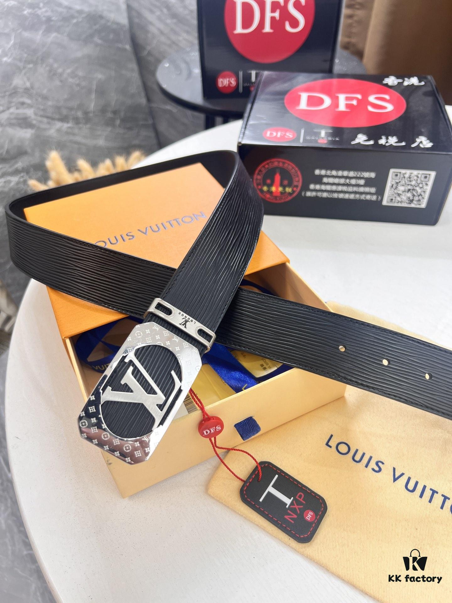 Top-Tier Louis Vuitton LV Belt – Genuine French Calfskin with NXP RFID Chip, 3.8cm Width, Premium Duty-Free Gift Box