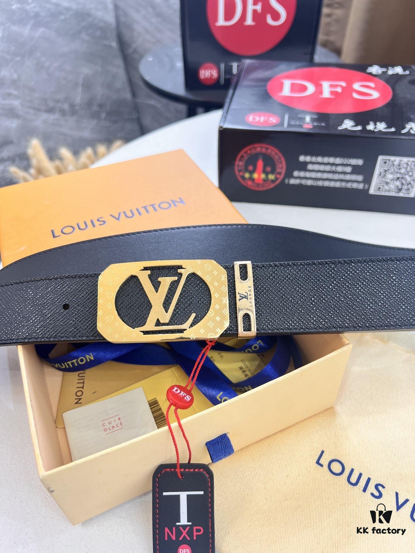 Top-Tier Louis Vuitton LV Belt, Genuine French Water-Grain Calfskin, 3.8cm Width, Original Hong Kong Duty-Free T Gift Box, NXP RFID Chip (Verifiable on Official Website), Premium Stainless Steel Hardware
