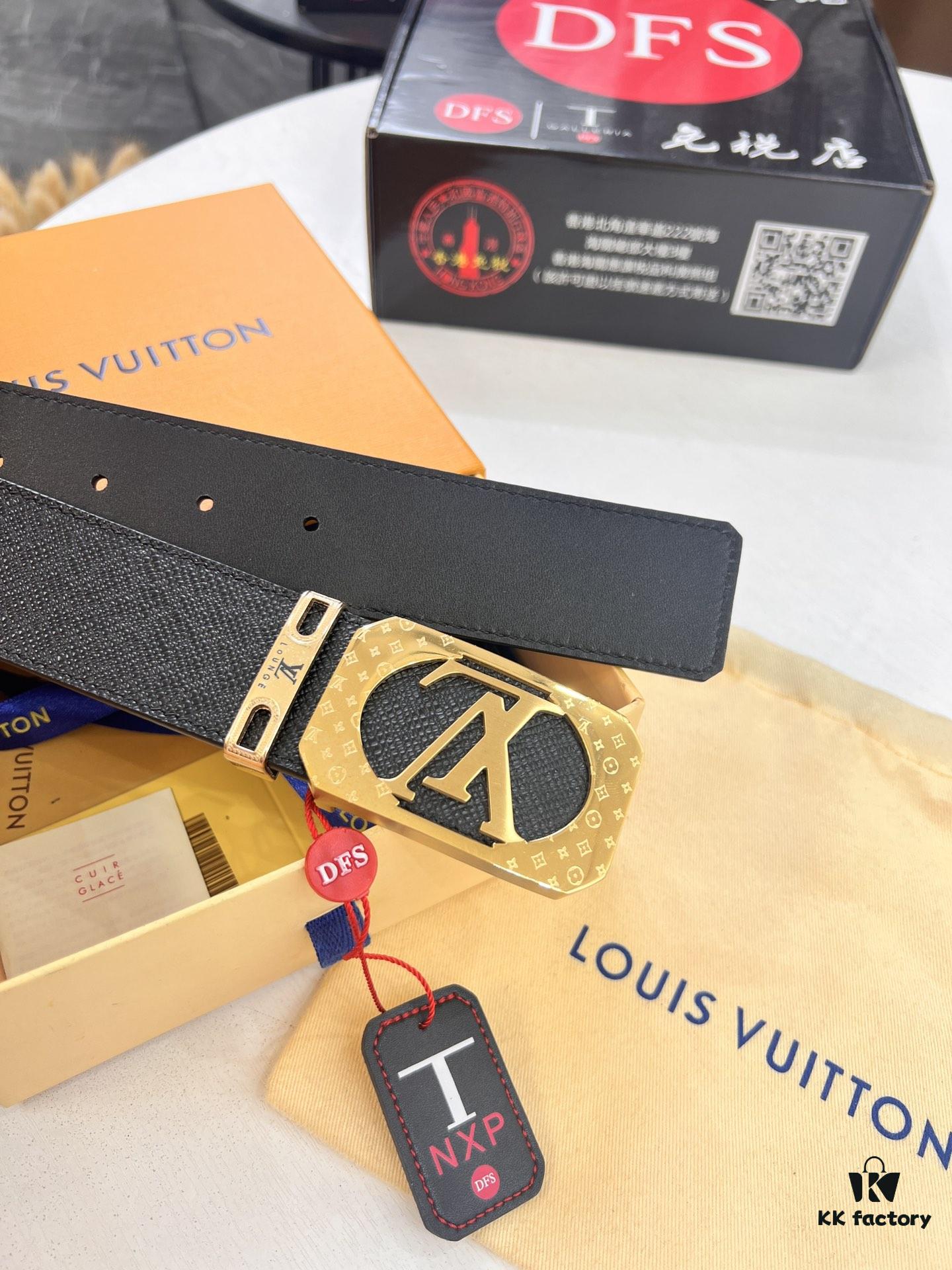 Top-Tier Louis Vuitton LV Belt, Genuine French Water-Grain Calfskin, 3.8cm Width, Original Hong Kong Duty-Free T Gift Box, NXP RFID Chip (Verifiable on Official Website), Premium Stainless Steel Hardware