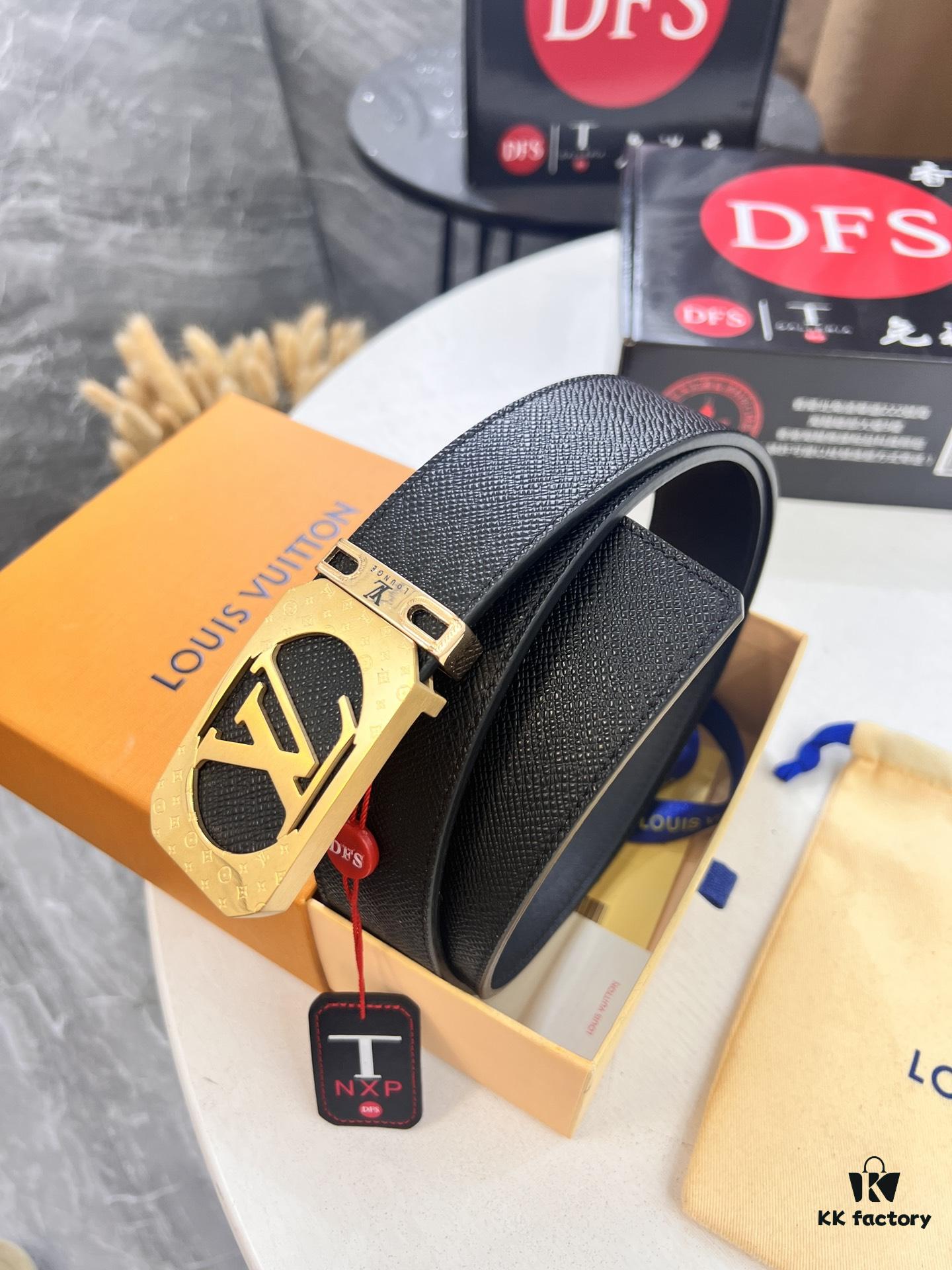 Top-Tier Louis Vuitton LV Belt, Genuine French Water-Grain Calfskin, 3.8cm Width, Original Hong Kong Duty-Free T Gift Box, NXP RFID Chip (Verifiable on Official Website), Premium Stainless Steel Hardware