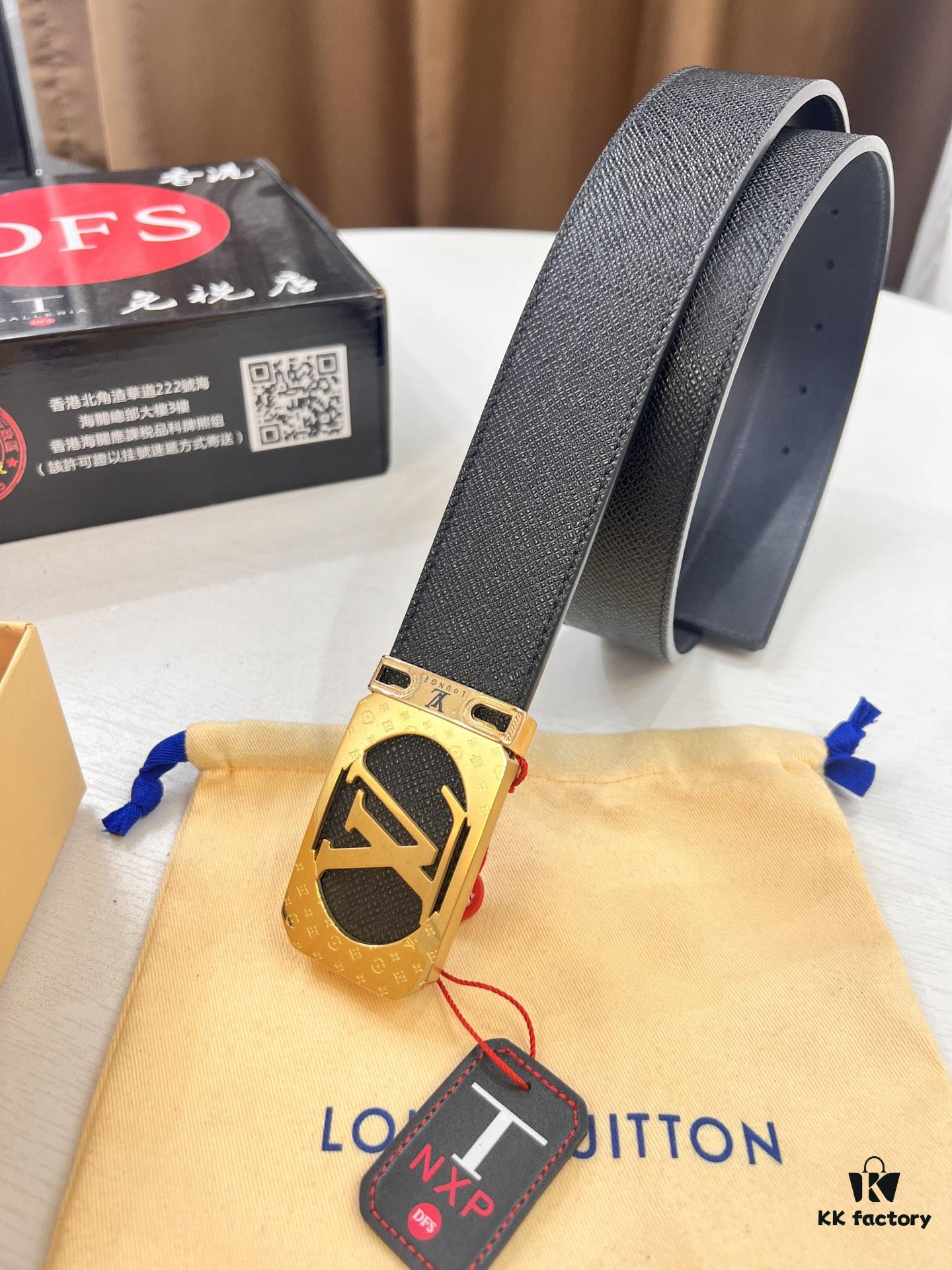 Top-Tier Louis Vuitton LV Belt, Genuine French Water-Grain Calfskin, 3.8cm Width, Original Hong Kong Duty-Free T Gift Box, NXP RFID Chip (Verifiable on Official Website), Premium Stainless Steel Hardware