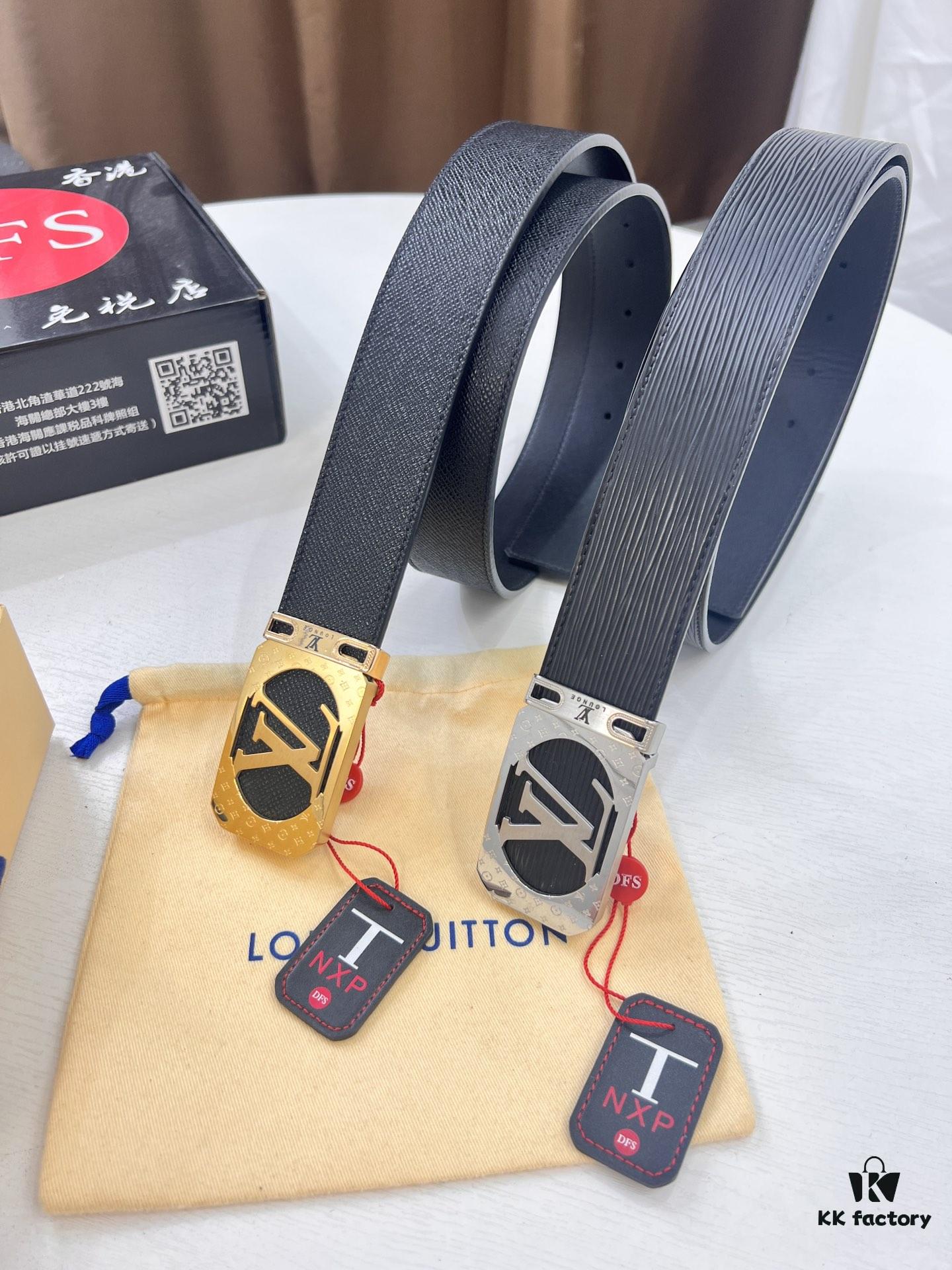 Top-Tier Louis Vuitton LV Belt, Genuine French Water-Grain Calfskin, 3.8cm Width, Original Hong Kong Duty-Free T Gift Box, NXP RFID Chip (Verifiable on Official Website), Premium Stainless Steel Hardware