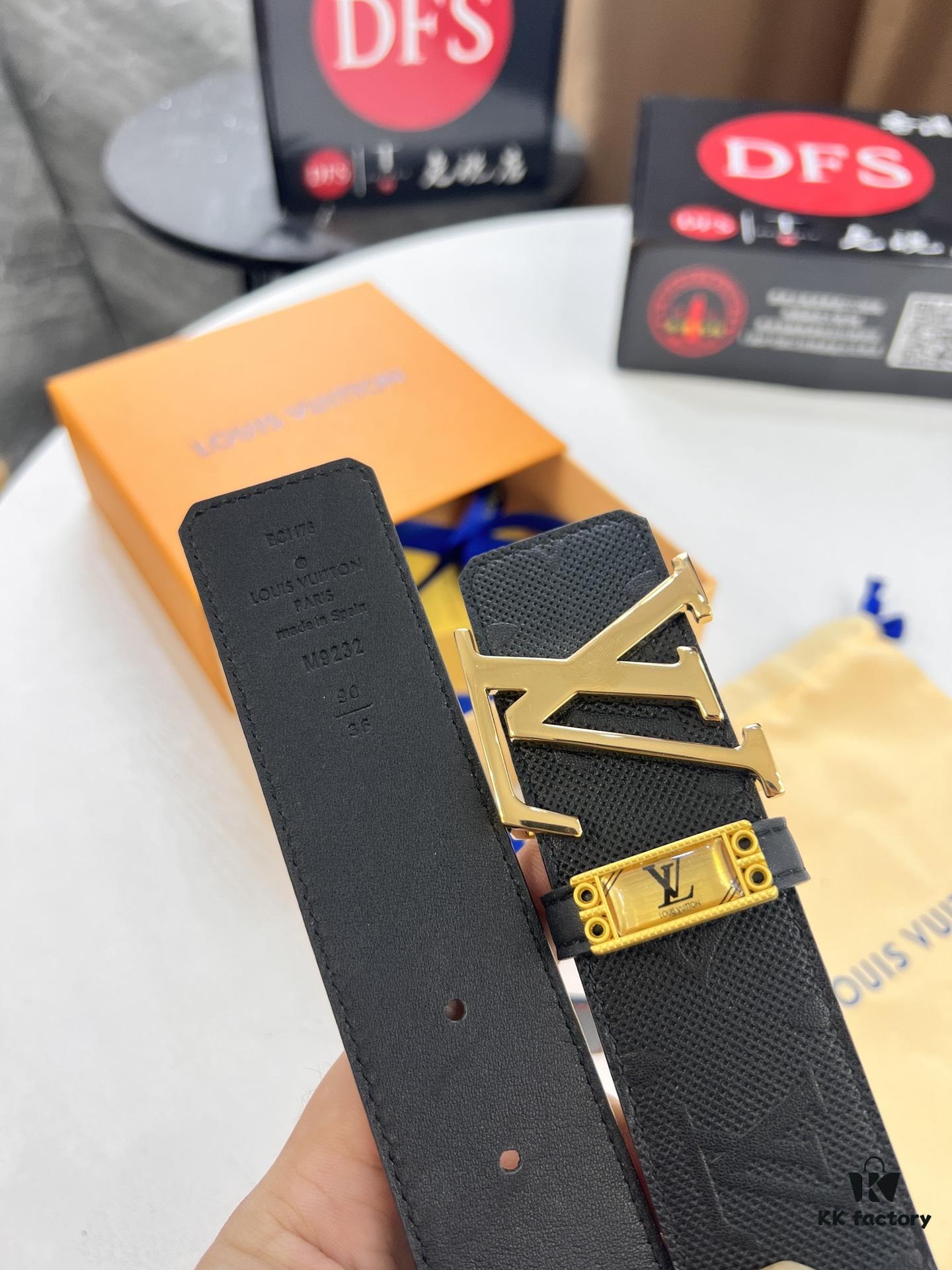 Top-Tier Louis Vuitton LV Pattern Belt, Genuine Full-Grain Calfskin with NXP Smart Chip, 3.8cm Width, Hong Kong Duty-Free Gift Box