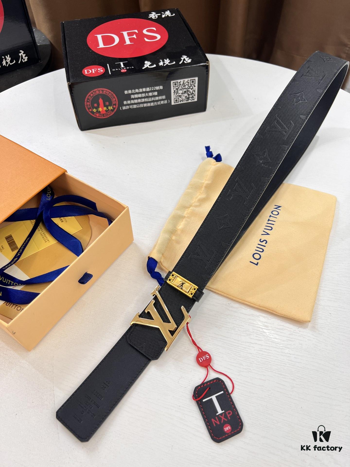 Top-Tier Louis Vuitton LV Pattern Belt, Genuine Full-Grain Calfskin with NXP Smart Chip, 3.8cm Width, Hong Kong Duty-Free Gift Box