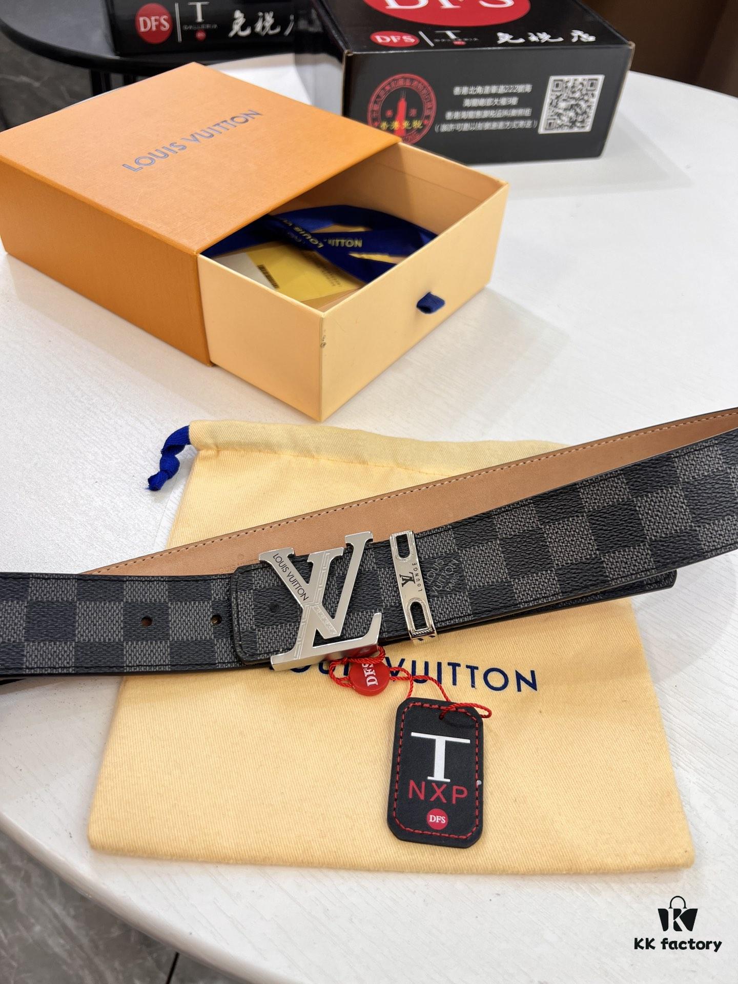 LV Men's Belt, New Arrival, High-End Custom Leather, ZP Synchronized, Original Factory Plaid Imported Fabric, Full Grain Suede Cowhide, Corroded Letter Hardware, 3.8cm Width